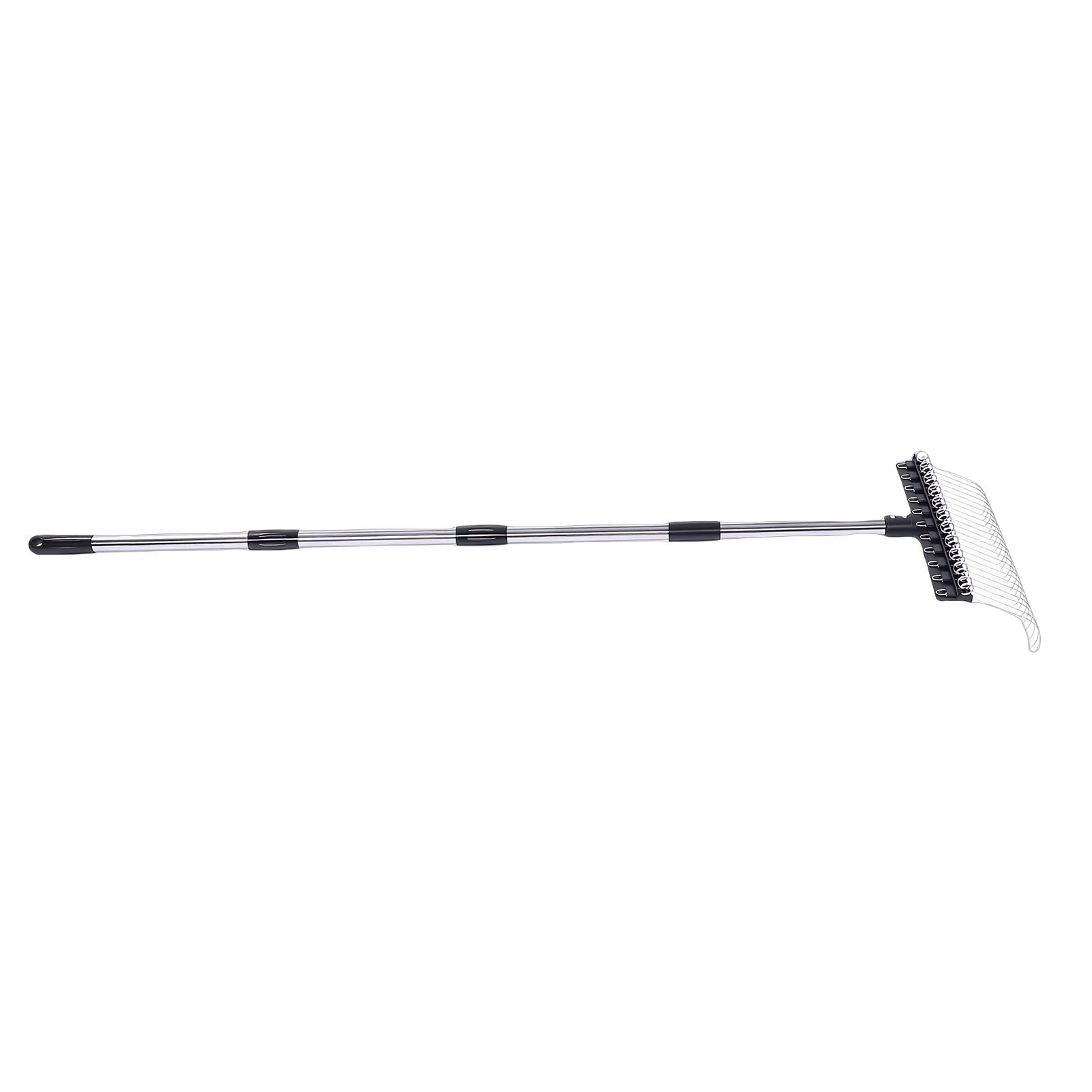 Rake for Leaves 22 Tines 16.3 Inch Wide Steel Wire Garden Rake with 5.2FT Long