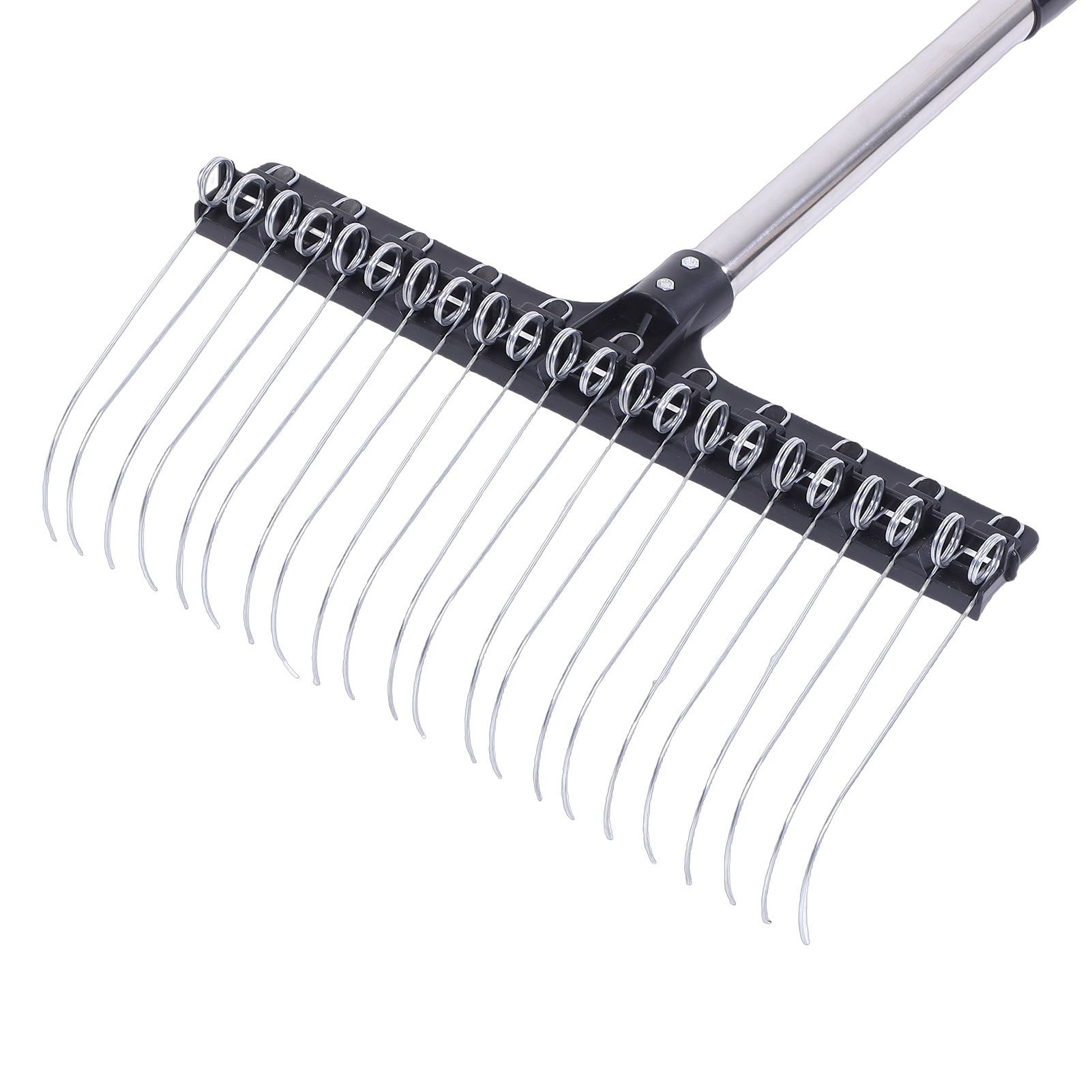 Rake for Leaves 22 Tines 16.3 Inch Wide Steel Wire Garden Rake with 5.2FT Long view 2