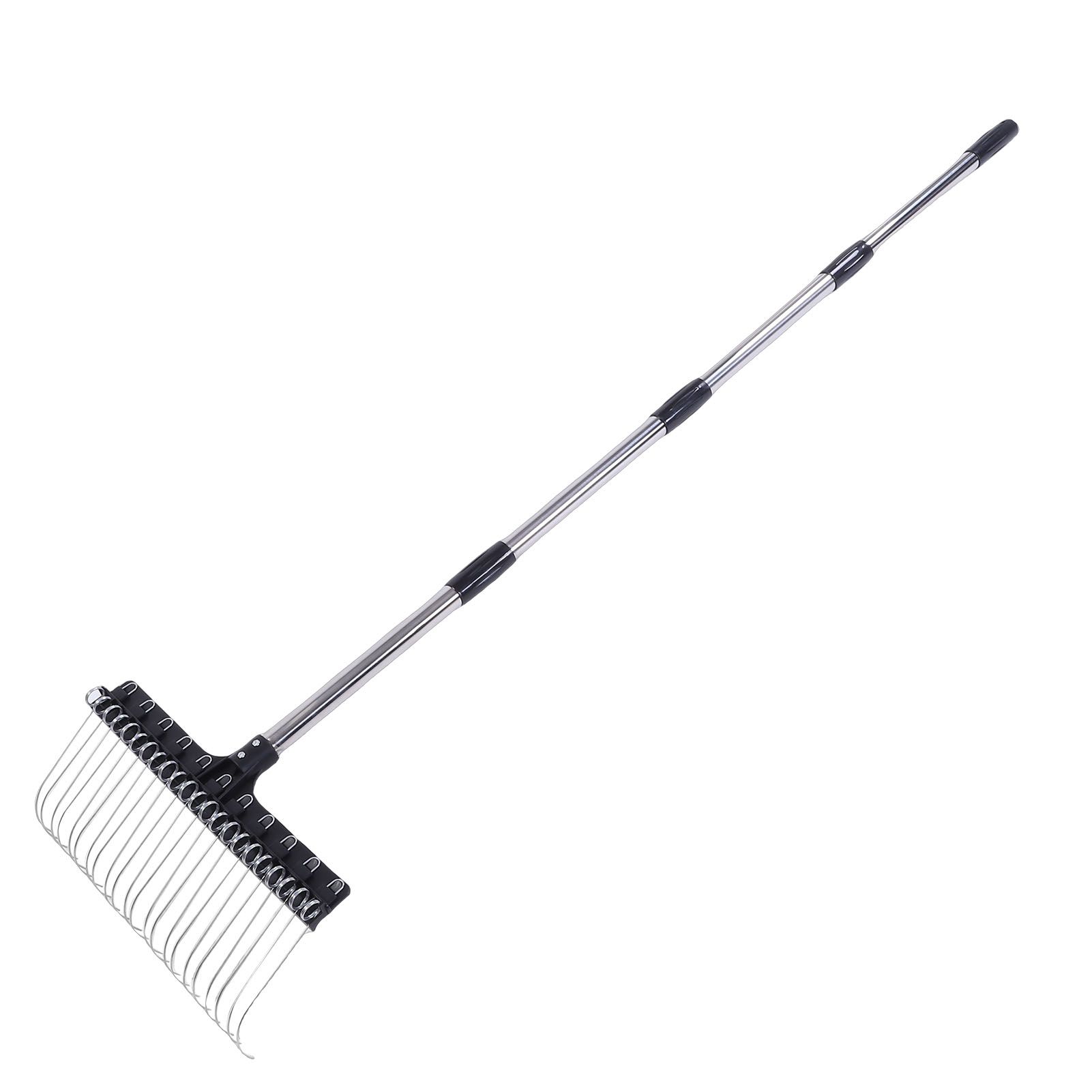 Rake for Leaves 22 Tines 16.3 Inch Wide Steel Wire Garden Rake with 5.2FT Long view 11