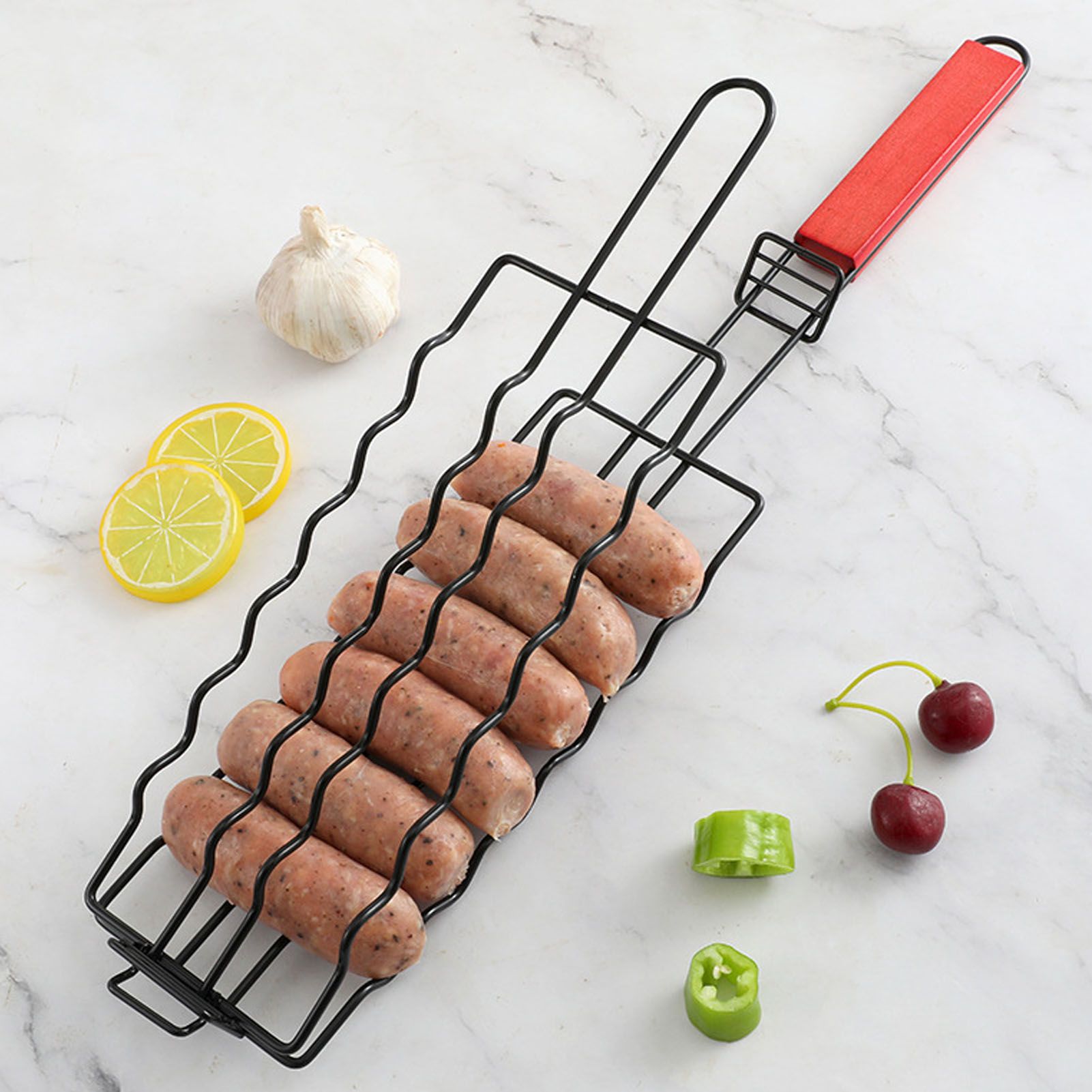Hot Dog Holder for Grilling Iron Multifunctional BBQ Sausage Grill Rack with view 11