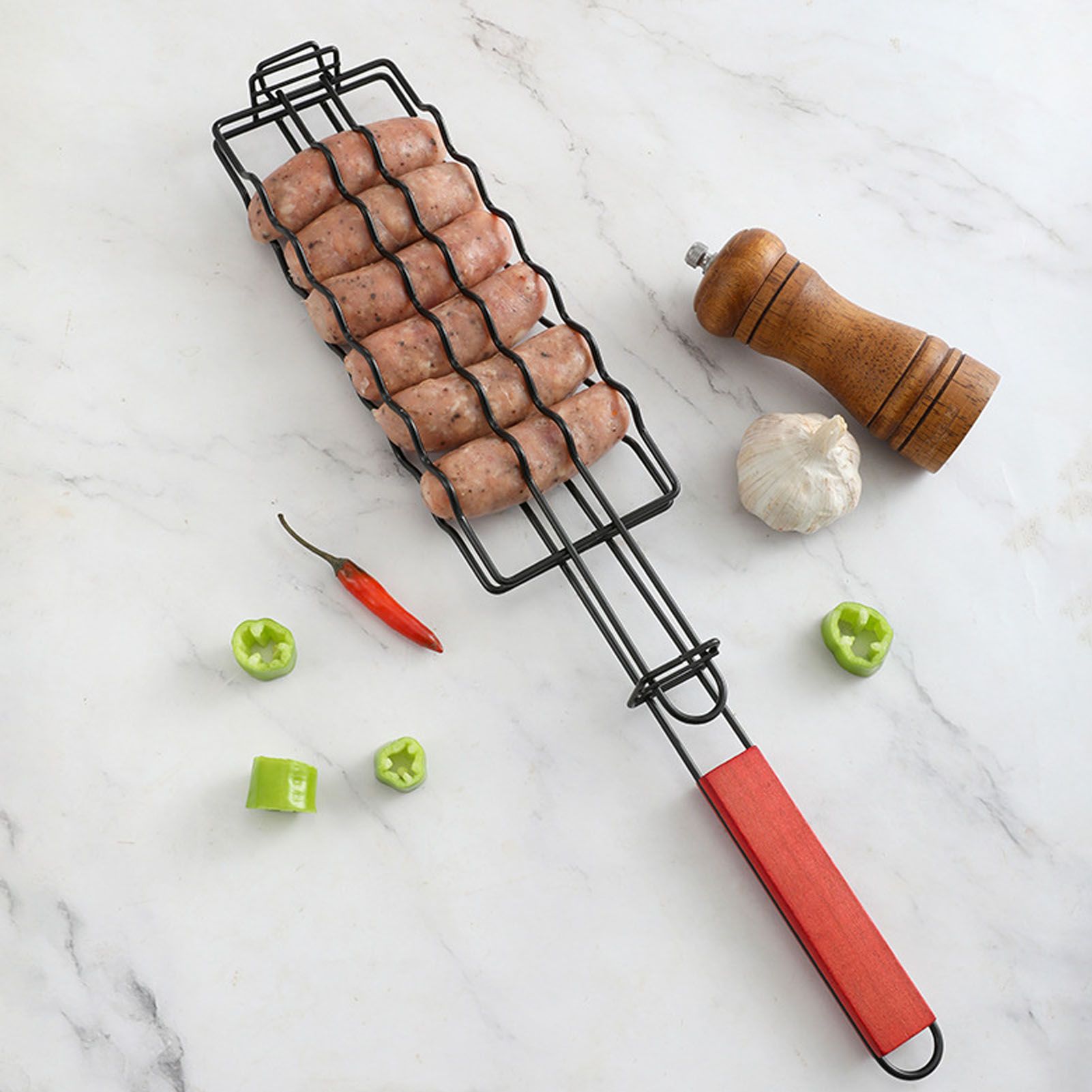 Hot Dog Holder for Grilling Iron Multifunctional BBQ Sausage Grill Rack with view 12