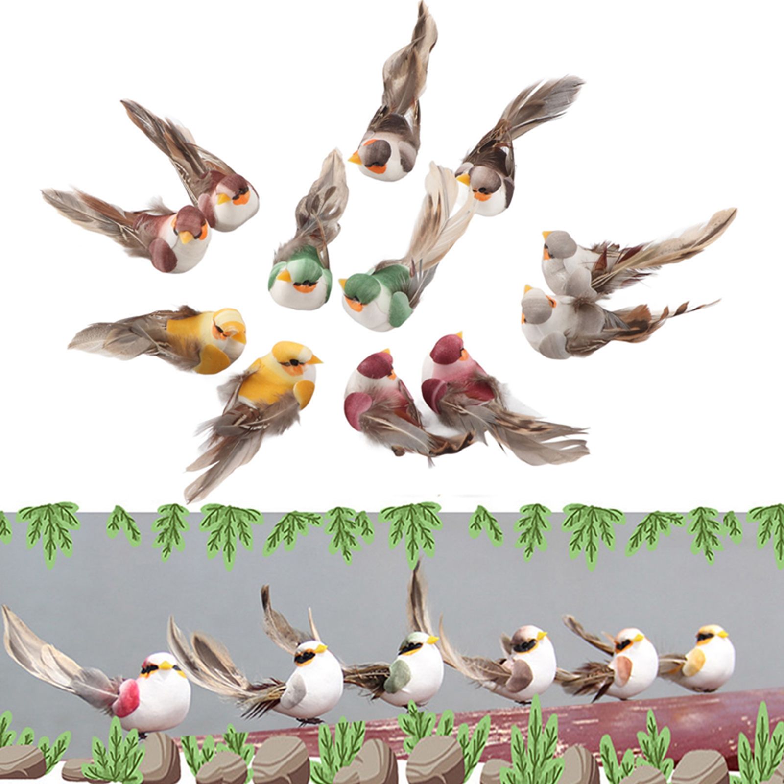12Pcs Simulation Foam Bird Artificial Bird Decor with Clip Fixing Home Garden view 11