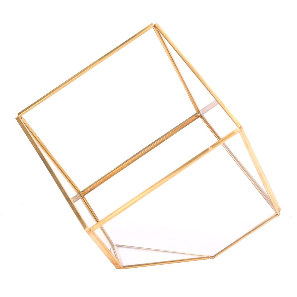 Gold Geometric Shape Succulents Plant Flowerpot Glass Planter Landscape Home view 2