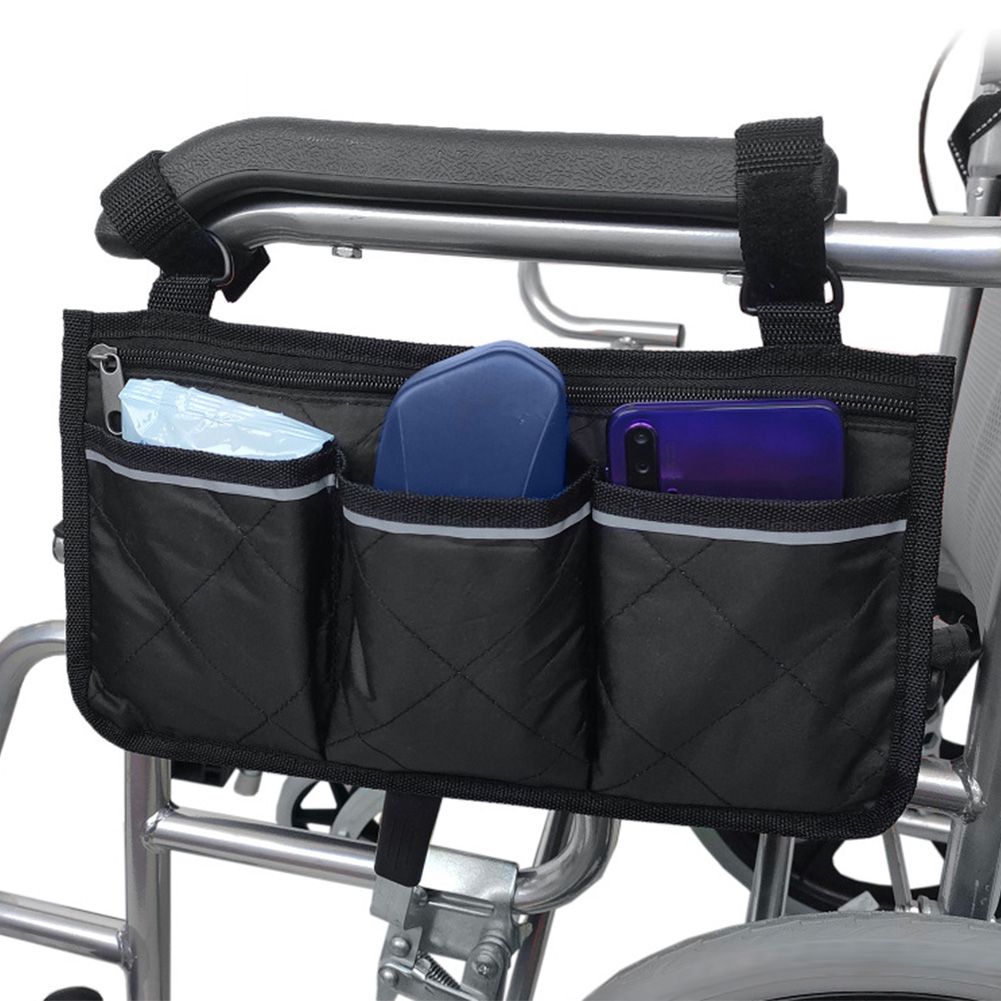 Multiple Pockets Large Capacity Wheelchair Armrest Side Bag Wheelchair Storage view 5
