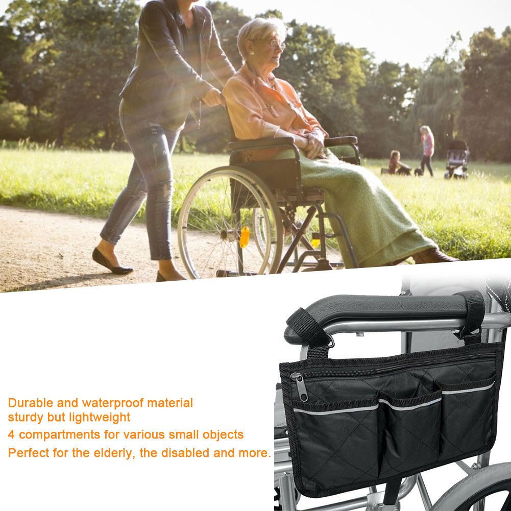 Multiple Pockets Large Capacity Wheelchair Armrest Side Bag Wheelchair Storage view 8