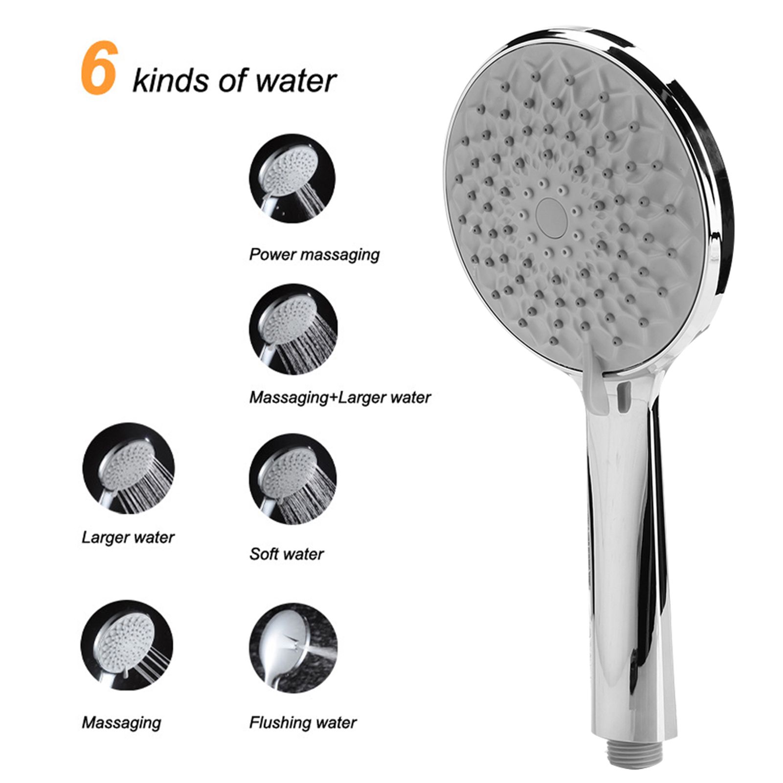 Electroplating 6 Functions Pressurized Shower Head Hand Shower Bathroom view 9