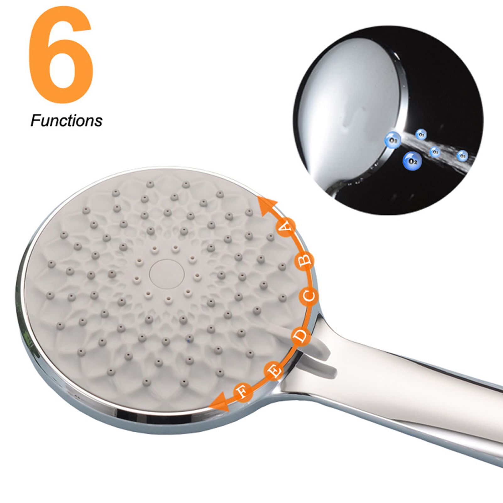 Electroplating 6 Functions Pressurized Shower Head Hand Shower Bathroom view 11