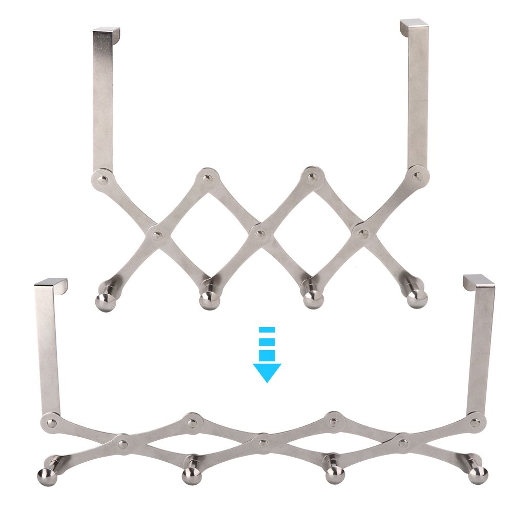 Stainless Steel Over the Door Hooks Telescopic Folding Hat Backpack Hanger view 3