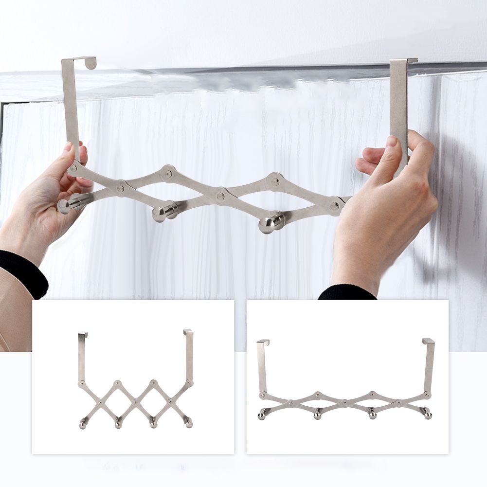 Stainless Steel Over the Door Hooks Telescopic Folding Hat Backpack Hanger view 5