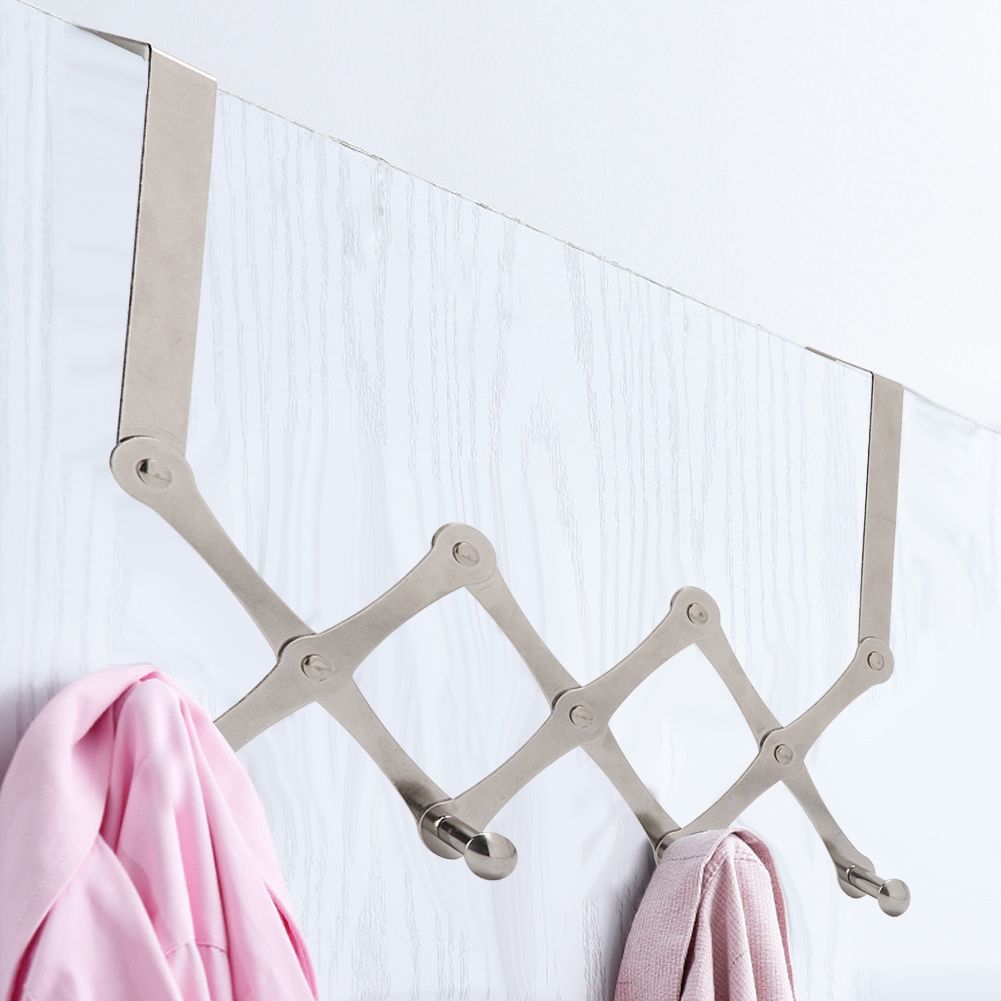 Stainless Steel Over the Door Hooks Telescopic Folding Hat Backpack Hanger view 6
