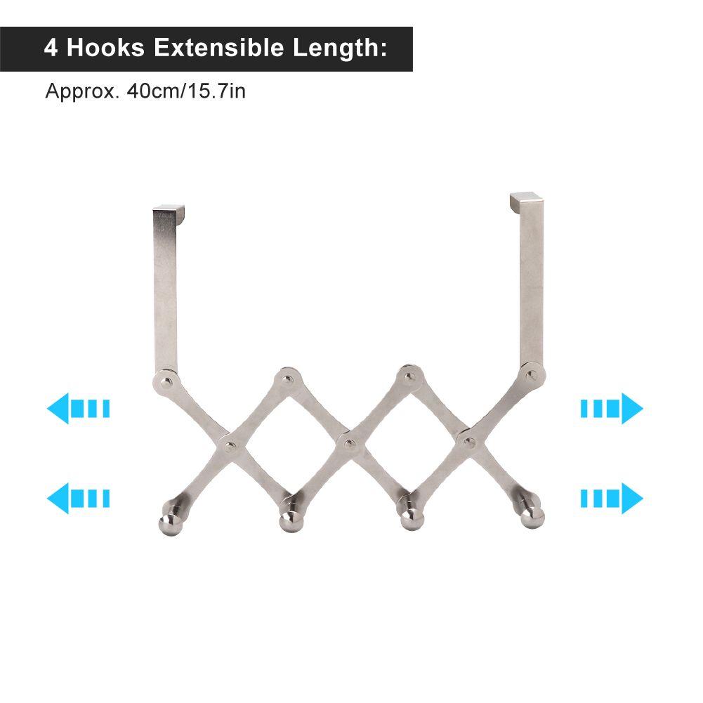 Stainless Steel Over the Door Hooks Telescopic Folding Hat Backpack Hanger view 7