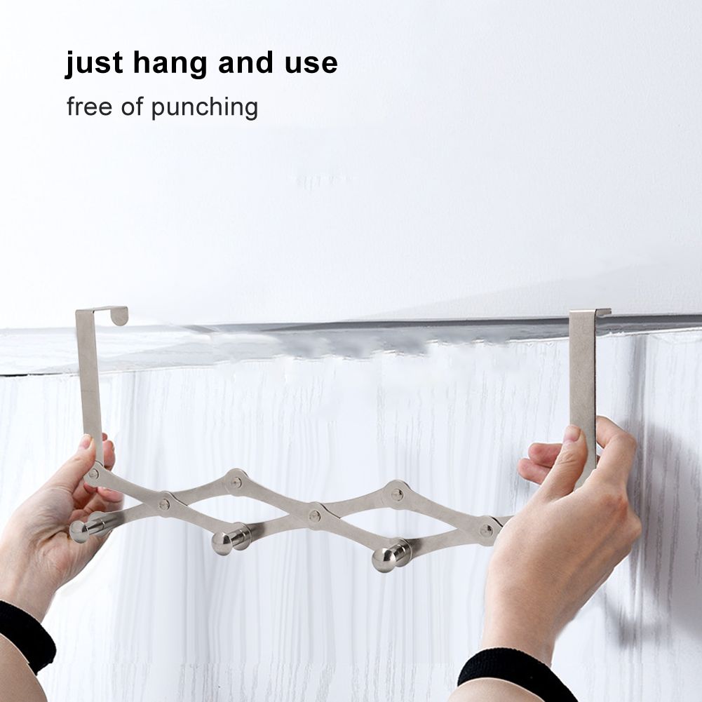 Stainless Steel Over the Door Hooks Telescopic Folding Hat Backpack Hanger view 8