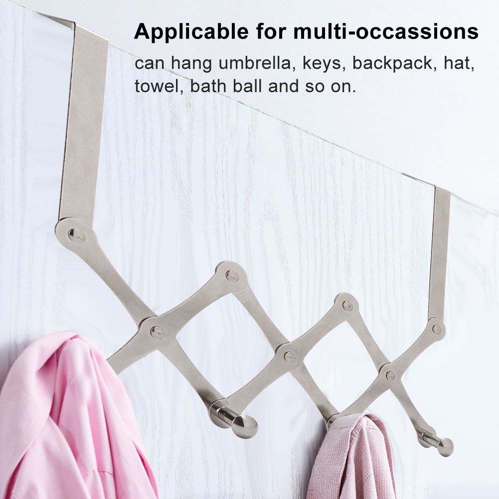 Stainless Steel Over the Door Hooks Telescopic Folding Hat Backpack Hanger view 9