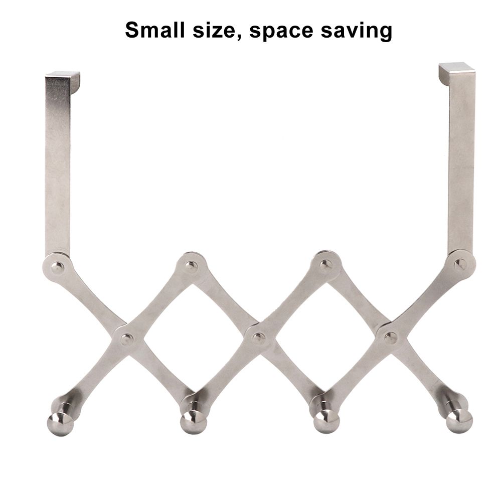 Stainless Steel Over the Door Hooks Telescopic Folding Hat Backpack Hanger view 10
