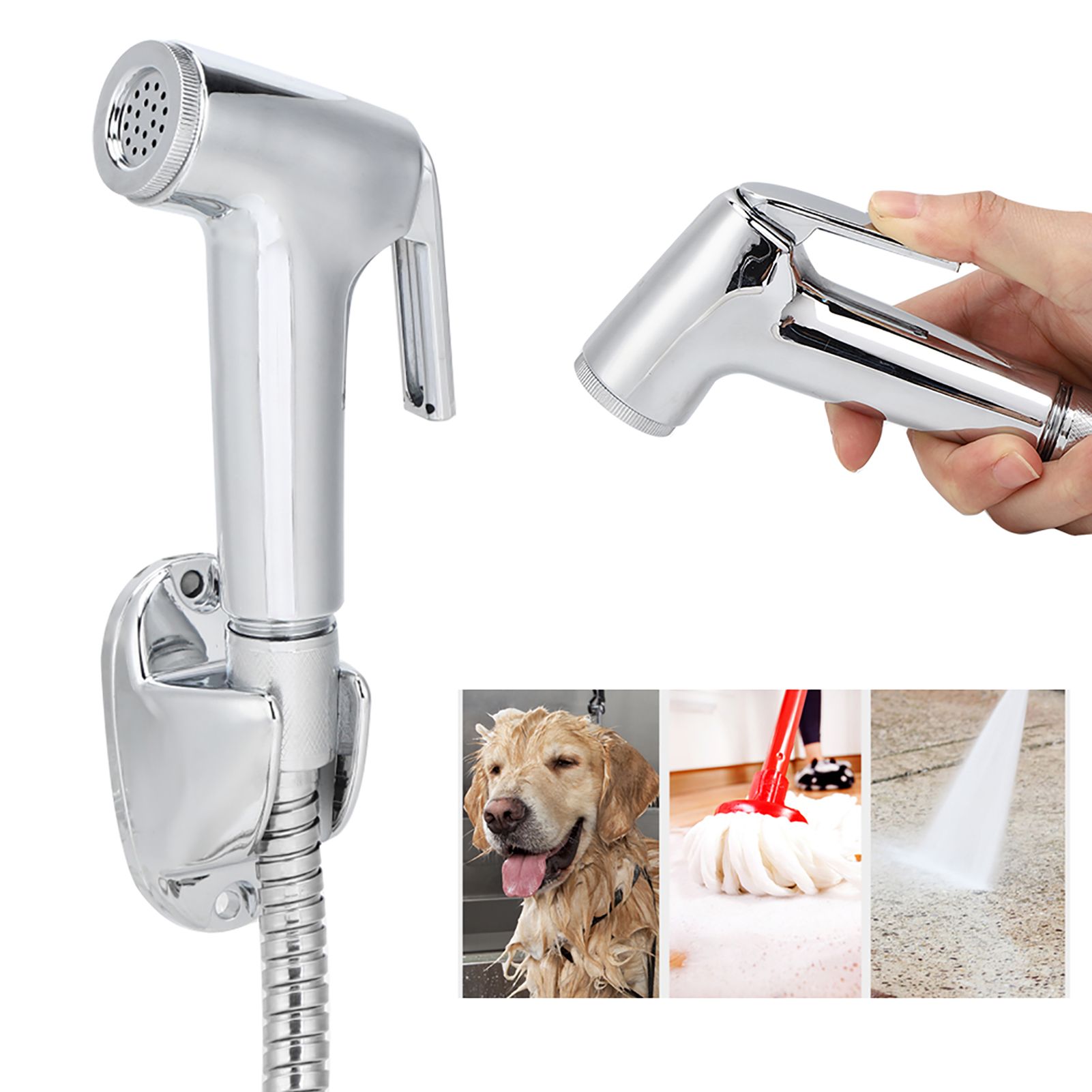 3Pcs/Set Electroplating Bidet Sprayer Spray Head Bracket Hose Kit Bathroom view 5