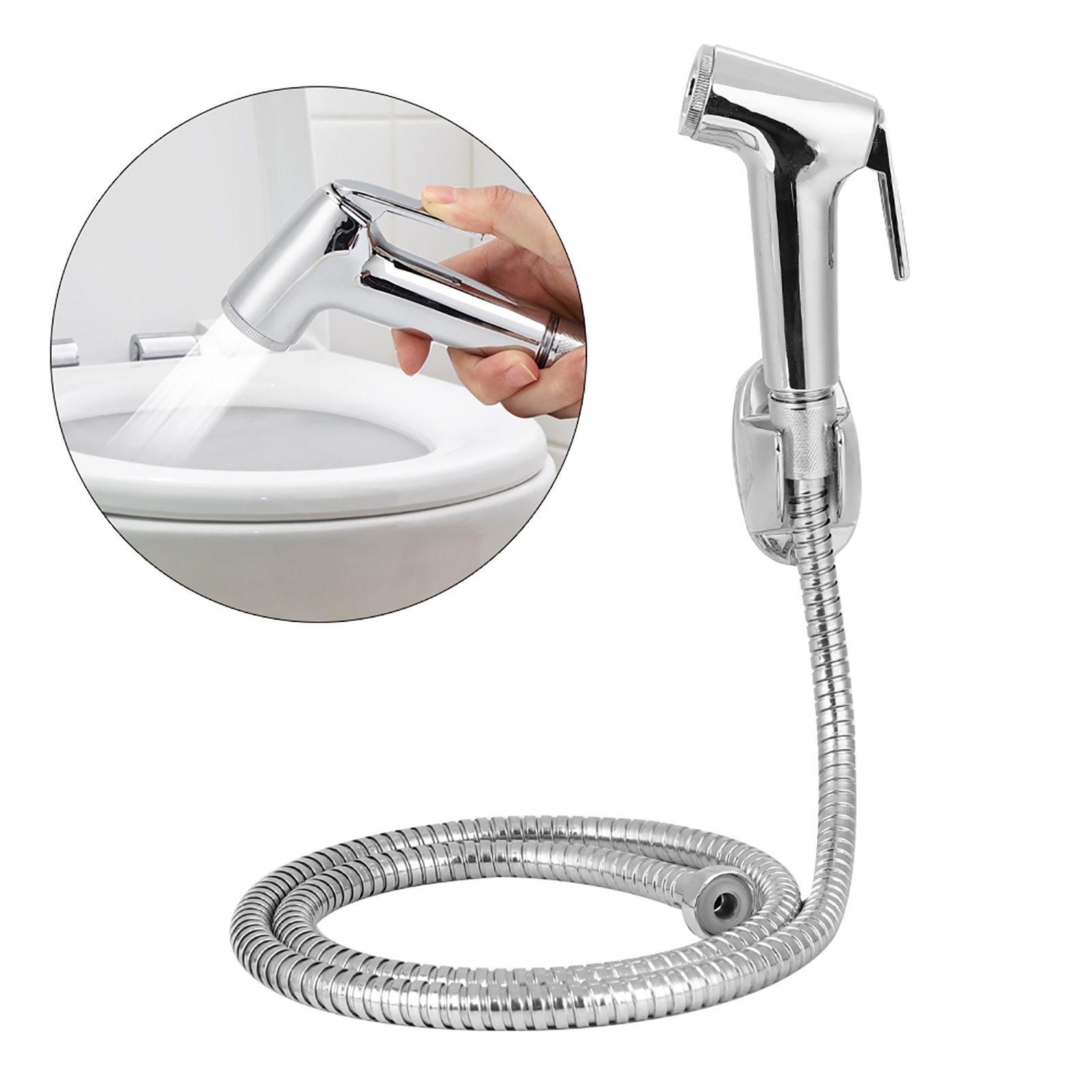 3Pcs/Set Electroplating Bidet Sprayer Spray Head Bracket Hose Kit Bathroom view 6