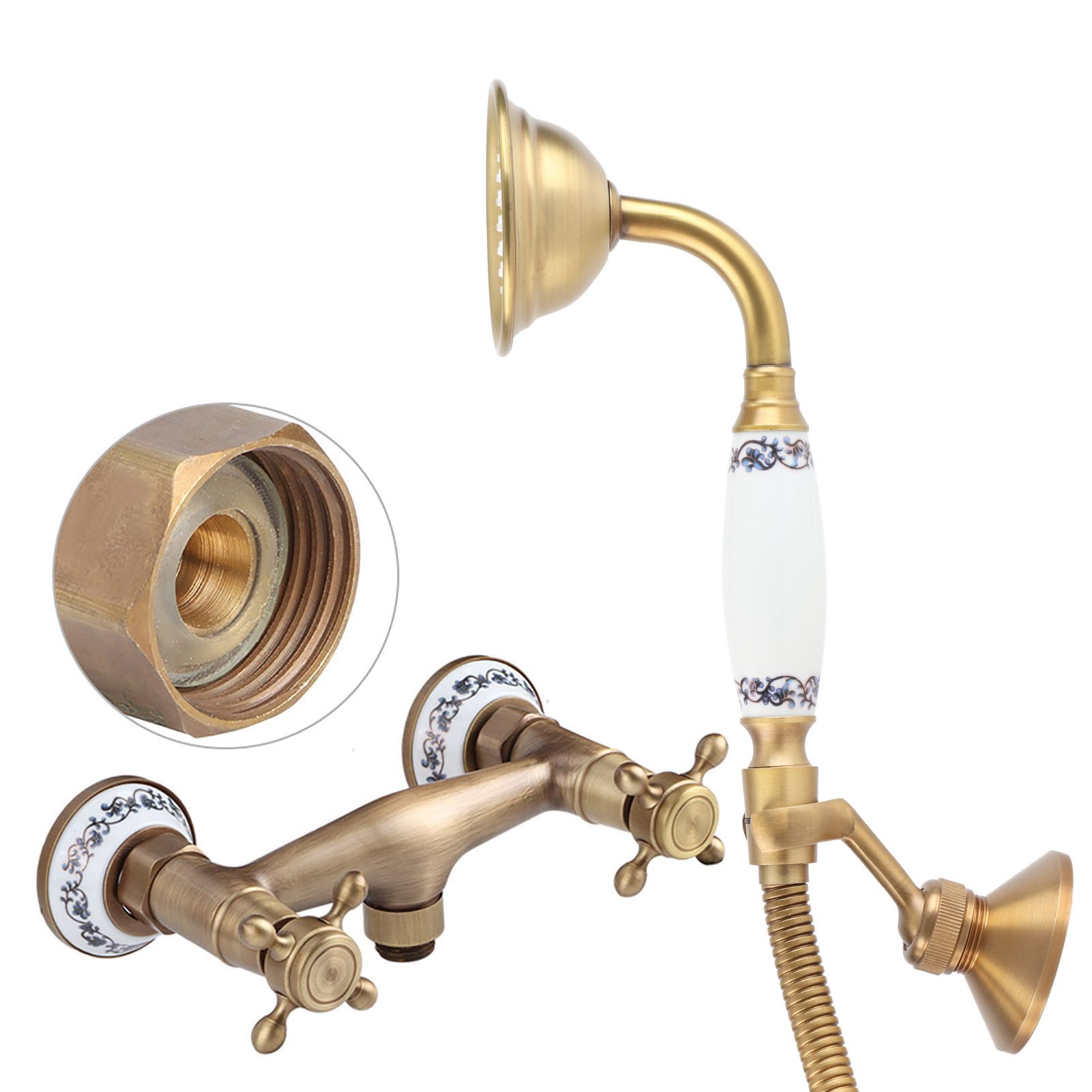 Vintage Style Copper Shower Head Sprayer Hose Kit Concealed Installation view 4