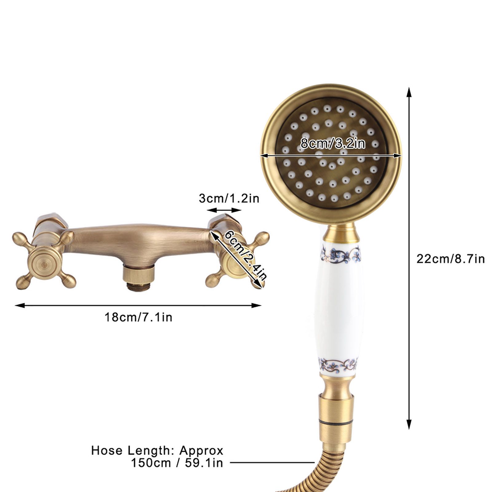 Vintage Style Copper Shower Head Sprayer Hose Kit Concealed Installation view 10