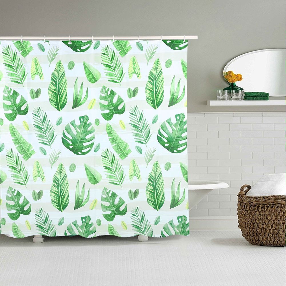 Unique Plant Leaves Pattern Shower Curtain Waterproof Mildew Proof Bathroom view 4