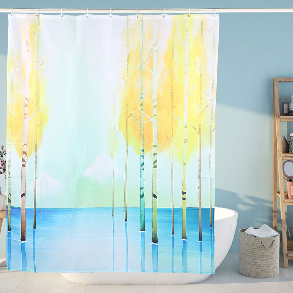 Small Tree Pattern Waterproof Mildew Proof Shower Curtain with Hooks Bathroom view 4