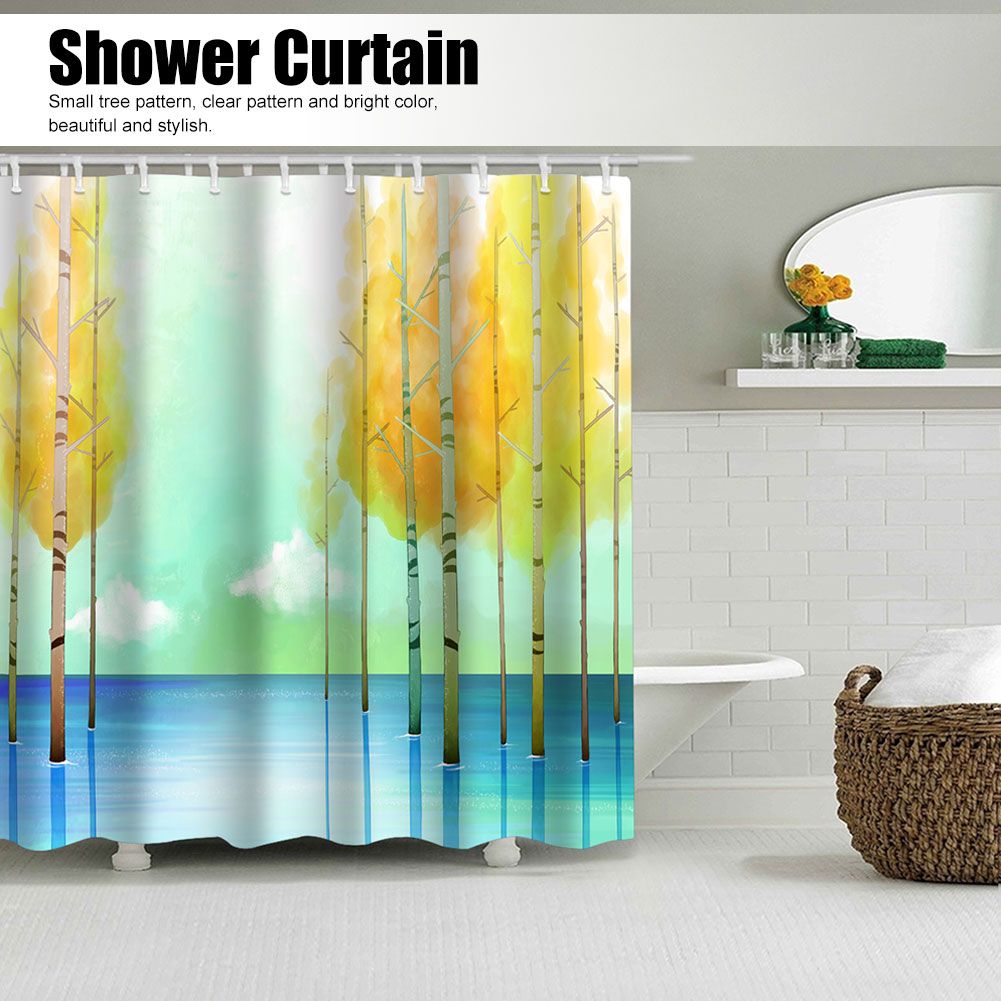 Small Tree Pattern Waterproof Mildew Proof Shower Curtain with Hooks Bathroom view 7