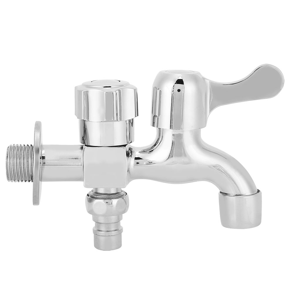 G1/2in Alloy Silver Wall In Double Water Outlet Tap Washing Machine Mop Pool view 2