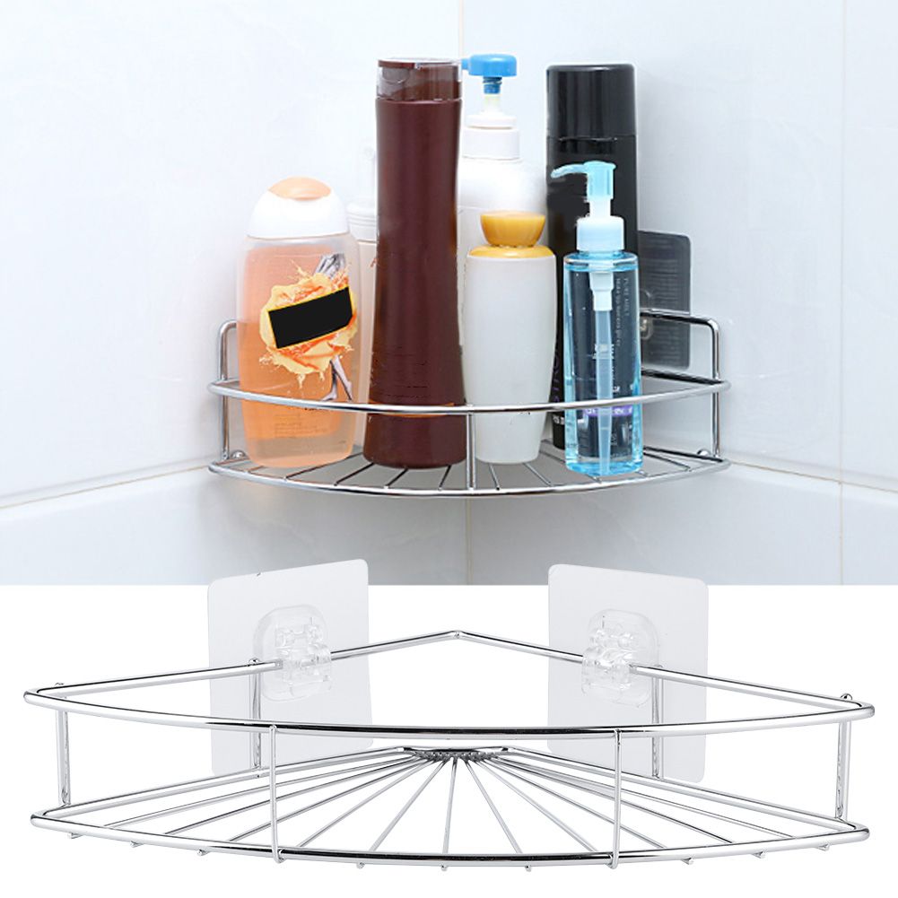 Punch Free Stainless Steel Triangular Storage Shelf Corner Bathroom Shelf Rack view 6