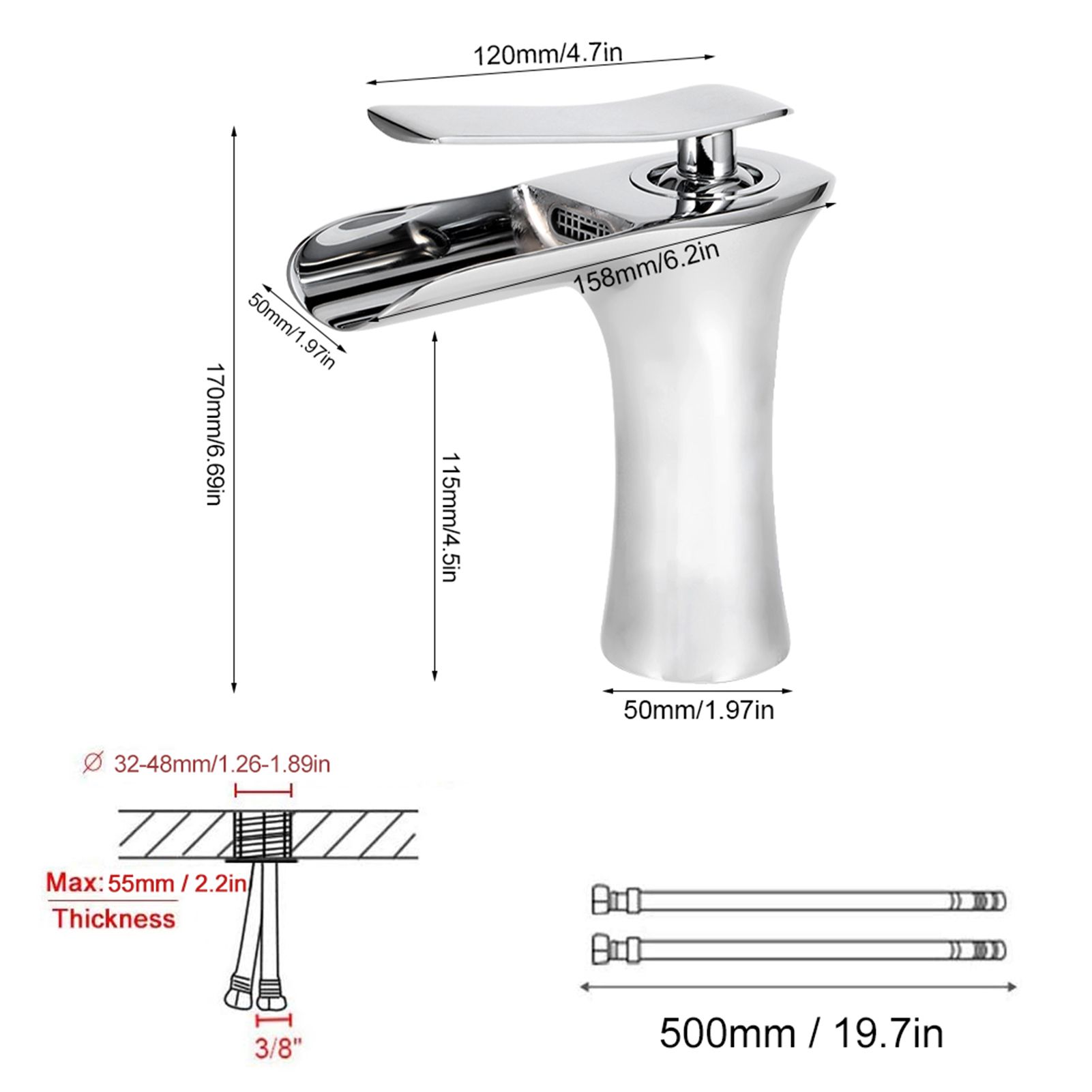 Household Lead Free Copper Basin Water Faucet Kit Hot Cold Water Tap Bathroom view 9