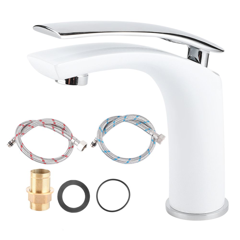 White Paint Washbasin Faucet Hot and Cold Bathroom Hardware Basin Water Tap view 2