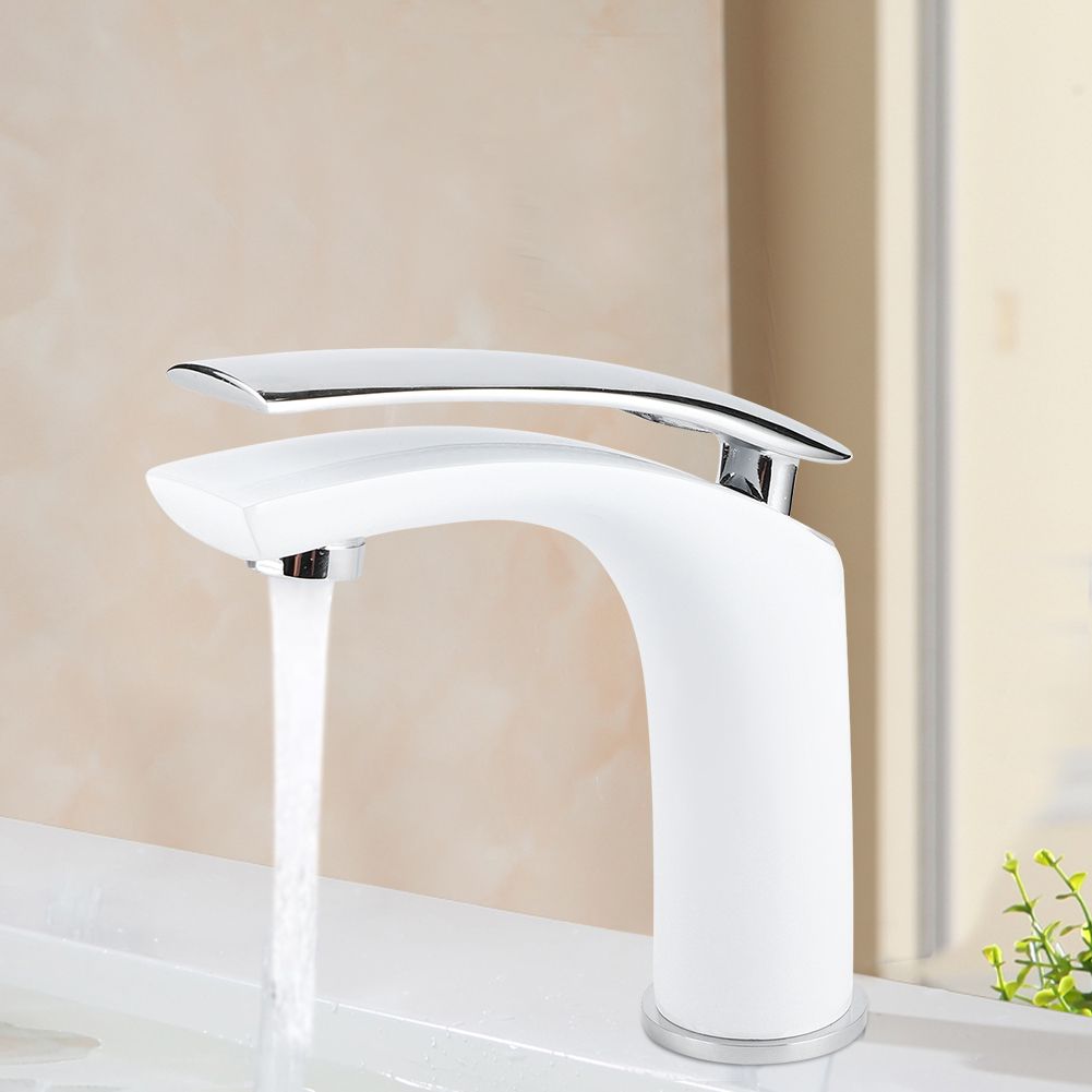 White Paint Washbasin Faucet Hot and Cold Bathroom Hardware Basin Water Tap view 3