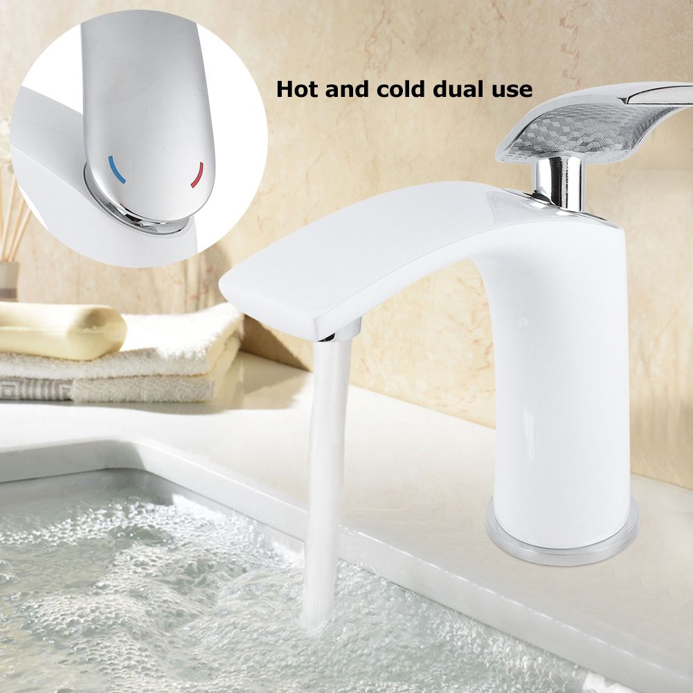 White Paint Washbasin Faucet Hot and Cold Bathroom Hardware Basin Water Tap view 11