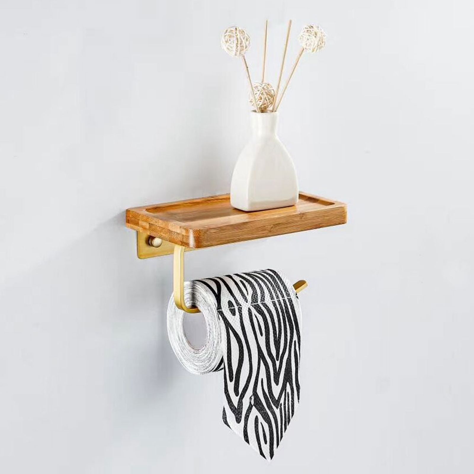 Wall Mounted Paper Towel Holder Tissue Roll Paper Rack Organizer with Shelf view 9