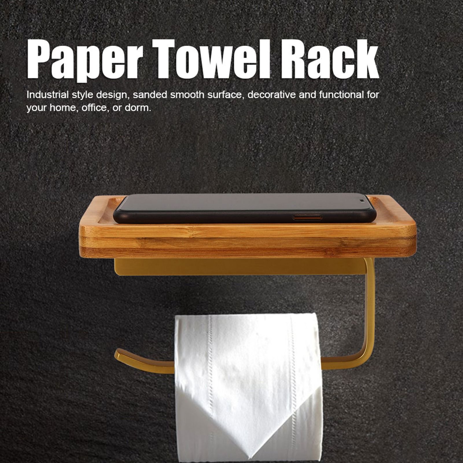 Wall Mounted Paper Towel Holder Tissue Roll Paper Rack Organizer with Shelf view 11