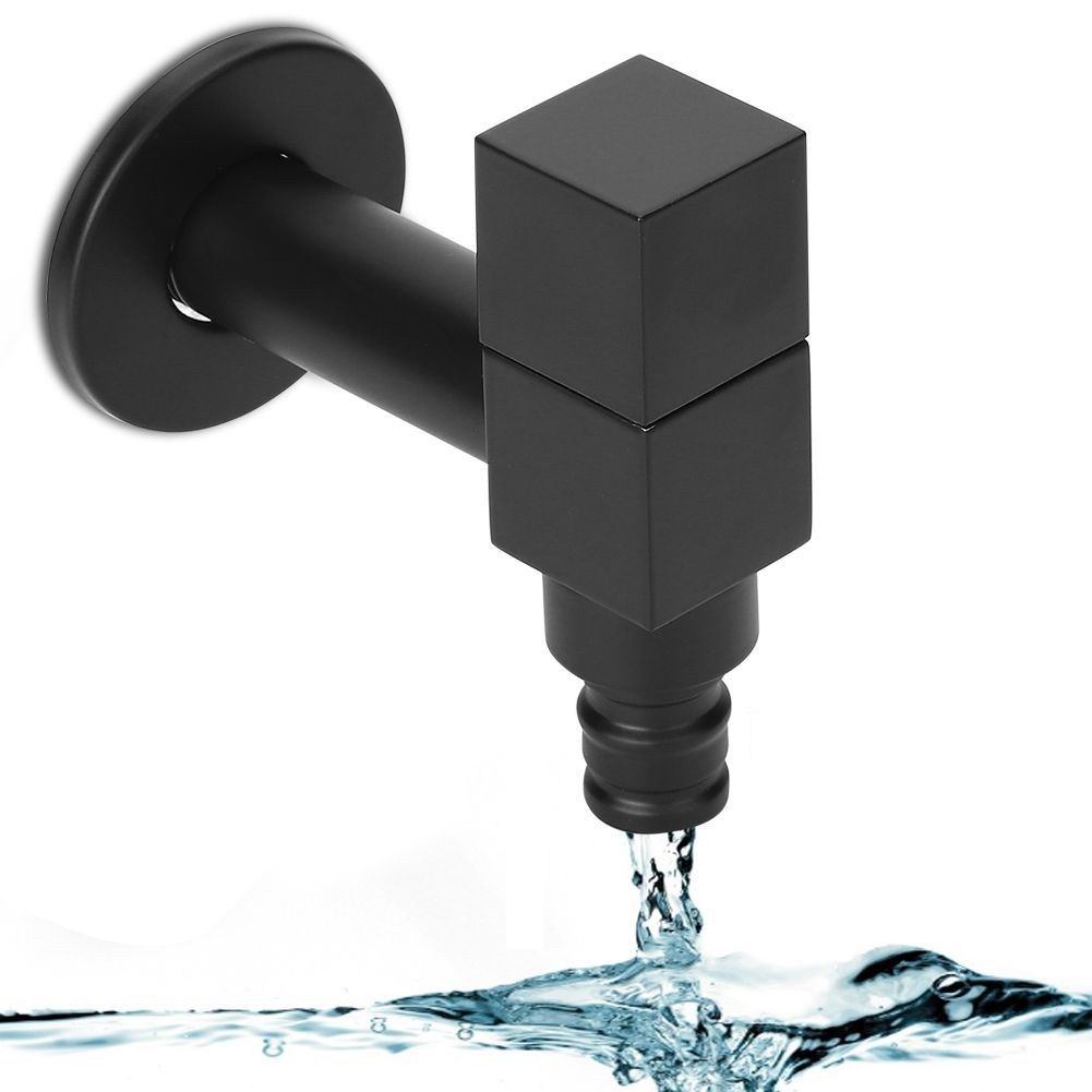 G1/2 Thread Black Copper Faucet Wall Mounted Single Cold Water Tap Bathroom view 8