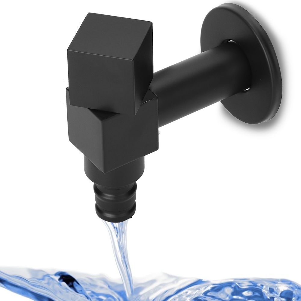 G1/2 Thread Black Copper Faucet Wall Mounted Single Cold Water Tap Bathroom view 9