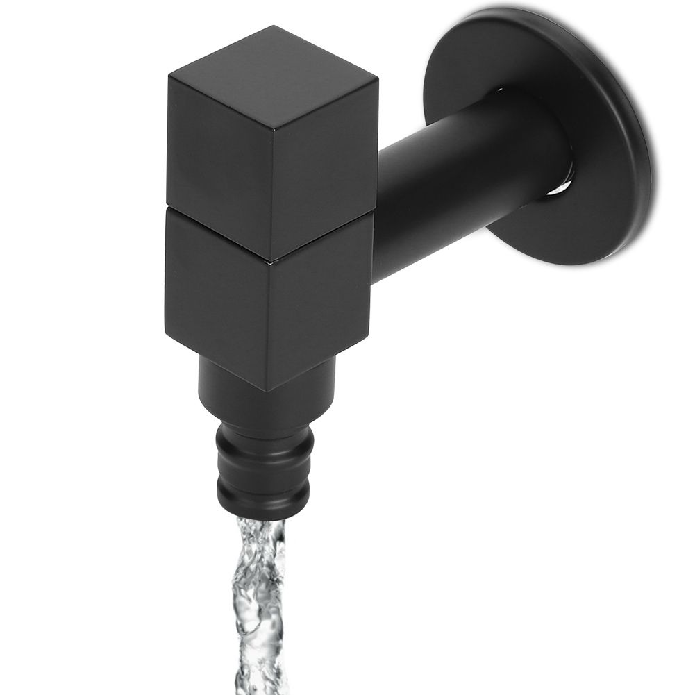 G1/2 Thread Black Copper Faucet Wall Mounted Single Cold Water Tap Bathroom view 10
