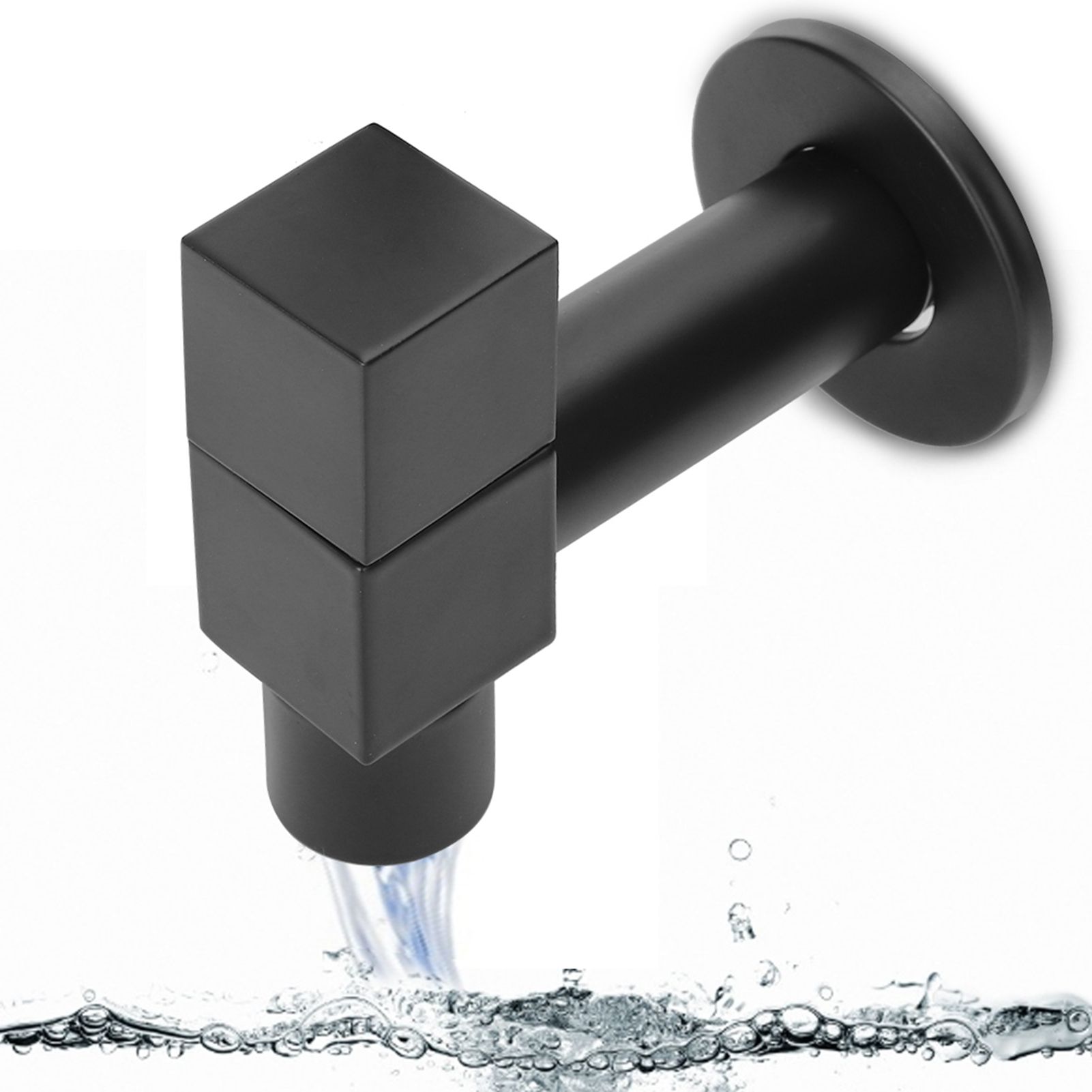G1/2 Thread Black Copper Faucet Wall Mounted Single Cold Water Tap Bathroom view 8