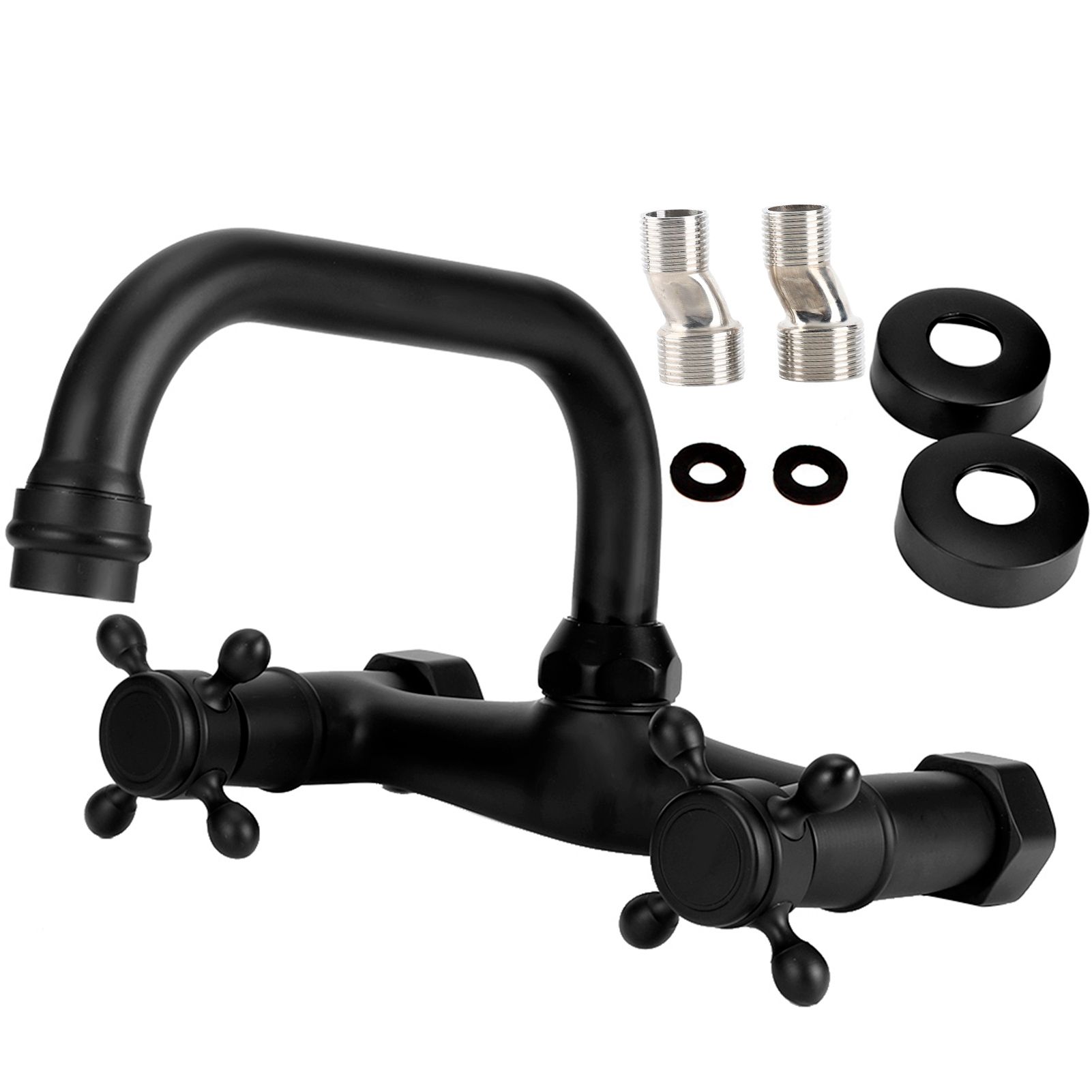 Copper Wall Mounted Bathroom Faucet Dual Handles Bathtub Hot Cold Water Mixer view 2