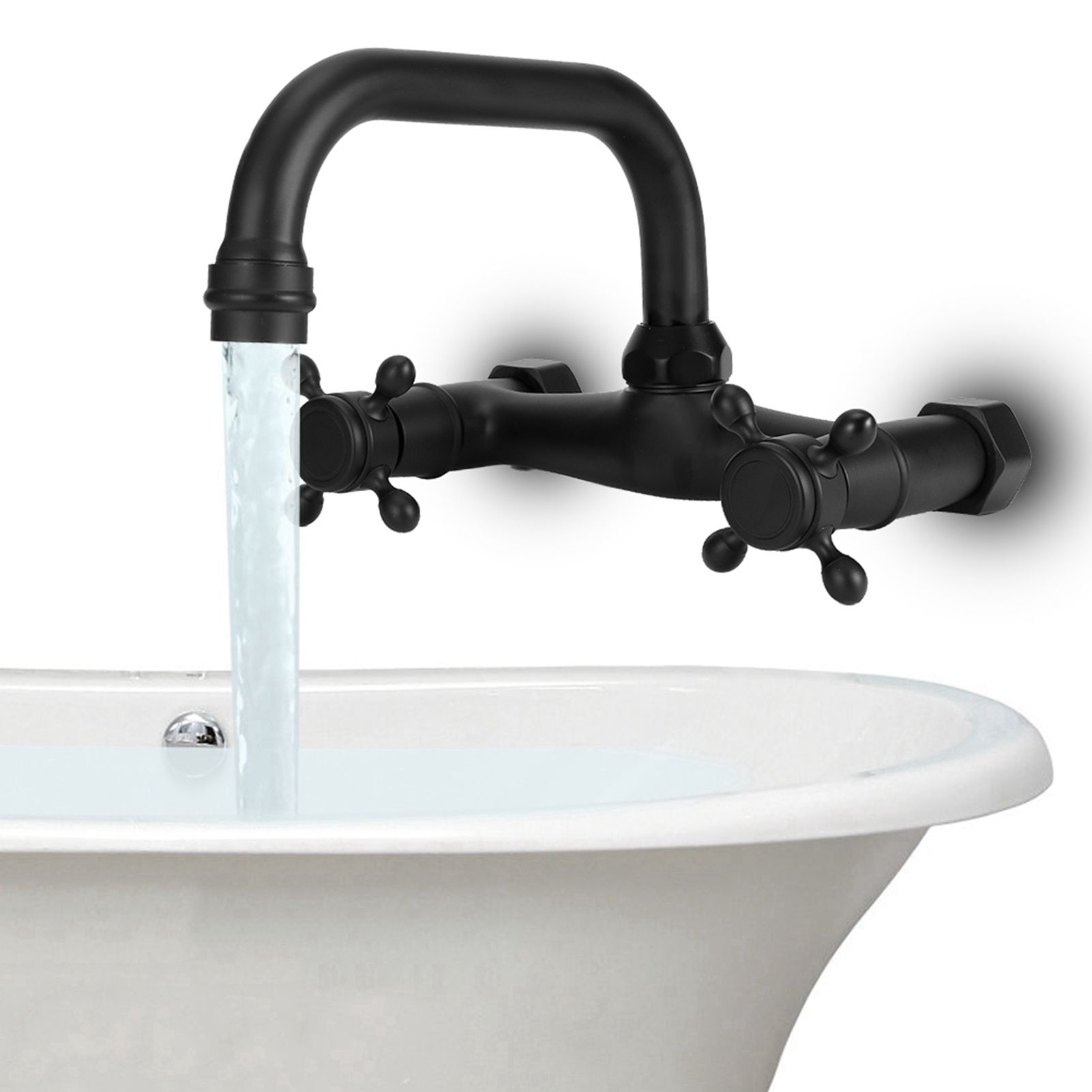 Copper Wall Mounted Bathroom Faucet Dual Handles Bathtub Hot Cold Water Mixer view 8