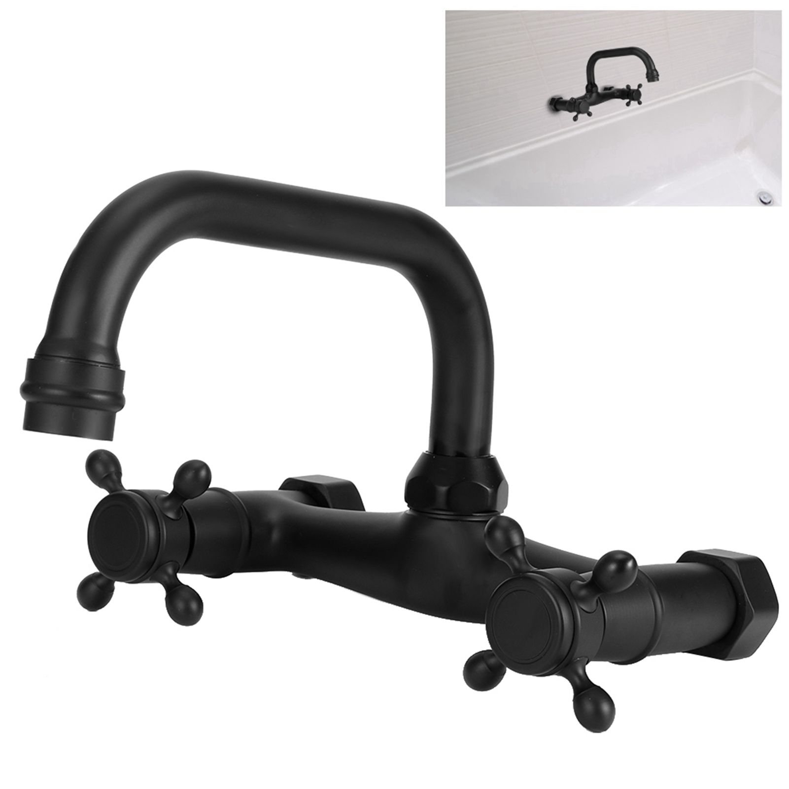 Copper Wall Mounted Bathroom Faucet Dual Handles Bathtub Hot Cold Water Mixer view 10