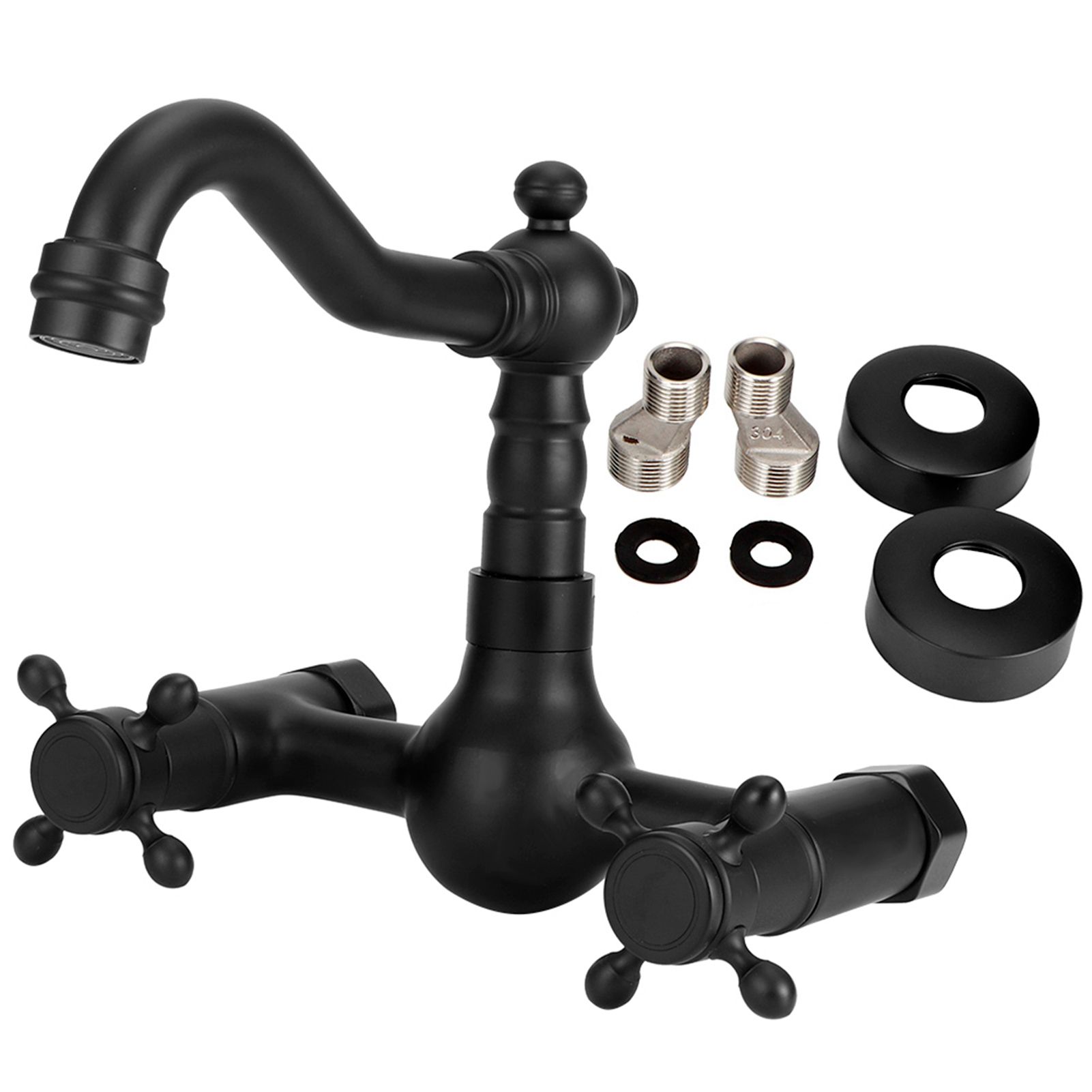 Copper Wall Mounted Bathroom Faucet Dual Handles Bathtub Hot Cold Water Mixer view 2