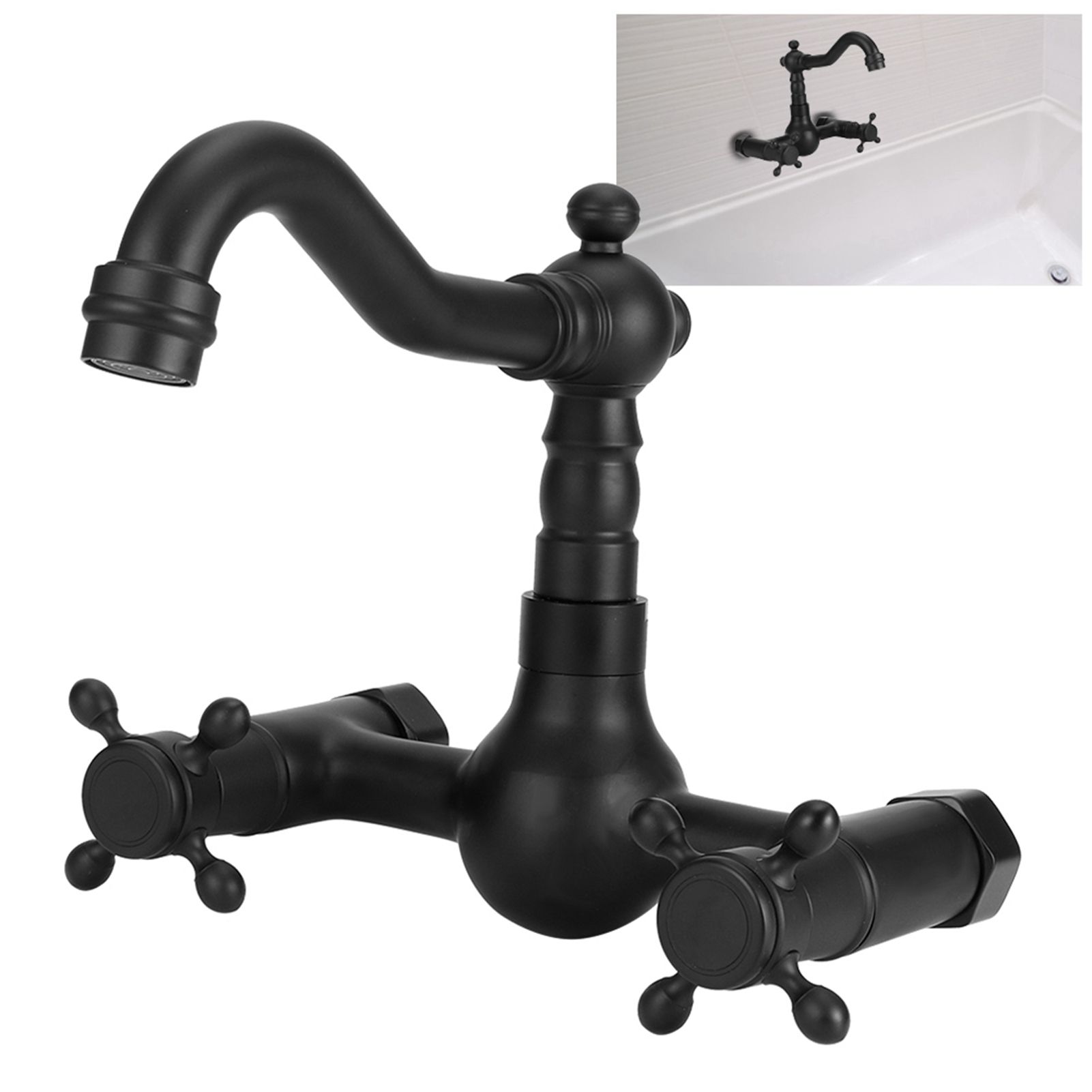 Copper Wall Mounted Bathroom Faucet Dual Handles Bathtub Hot Cold Water Mixer view 8