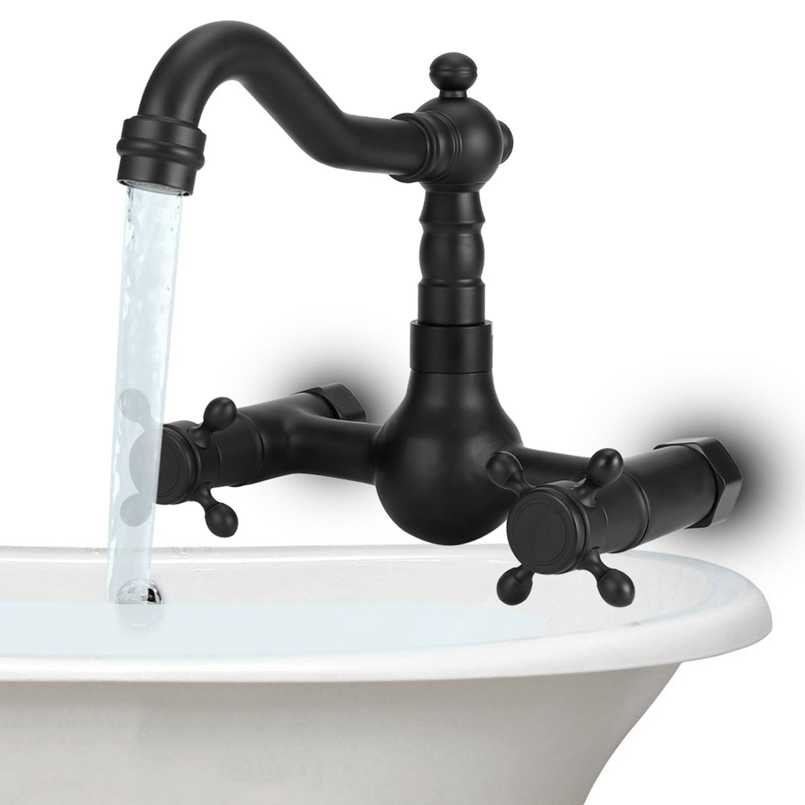 Copper Wall Mounted Bathroom Faucet Dual Handles Bathtub Hot Cold Water Mixer view 9