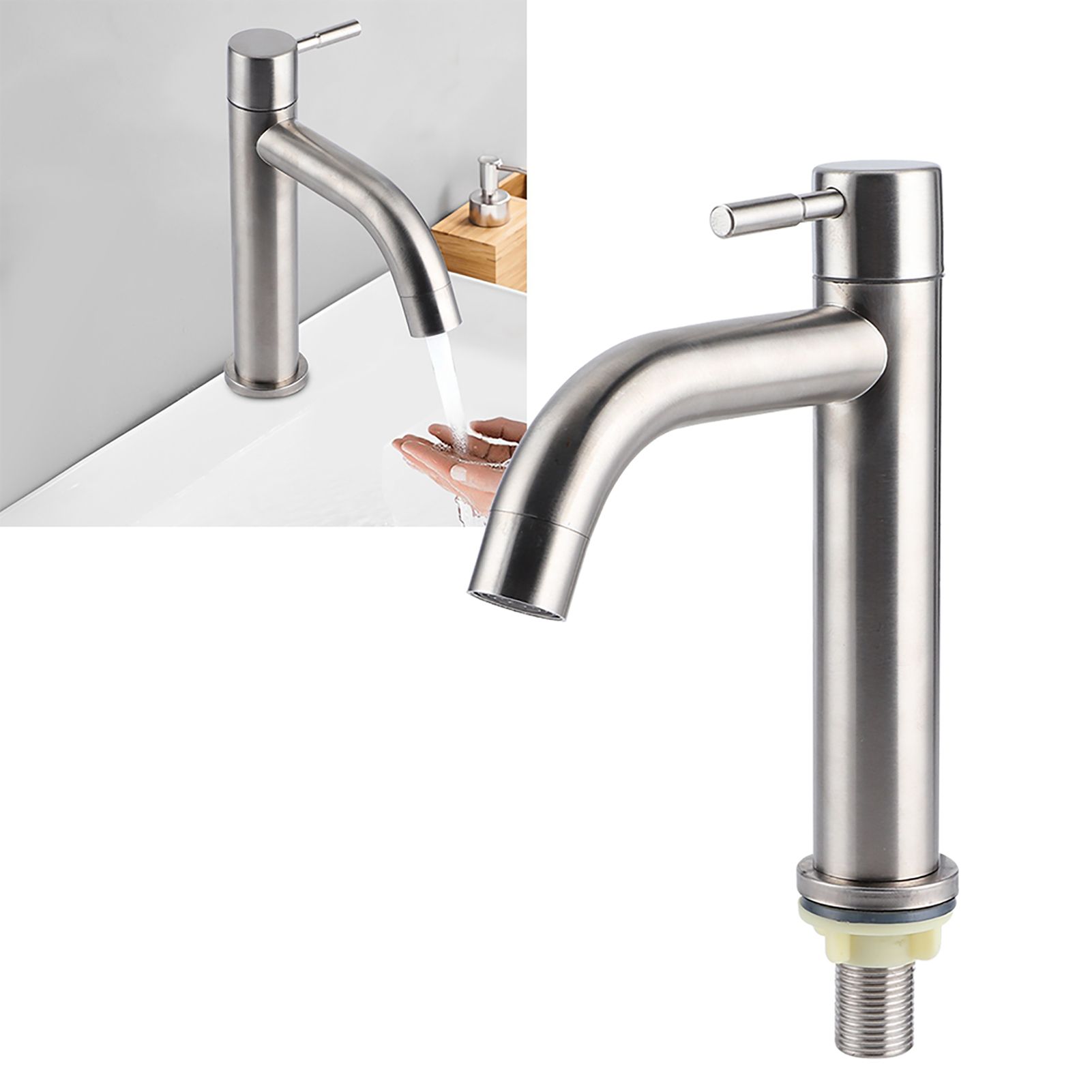 G1/2 Stainless Steel Brushed Single Cold Faucet Wash Basin Water Tap Bathroom view 9