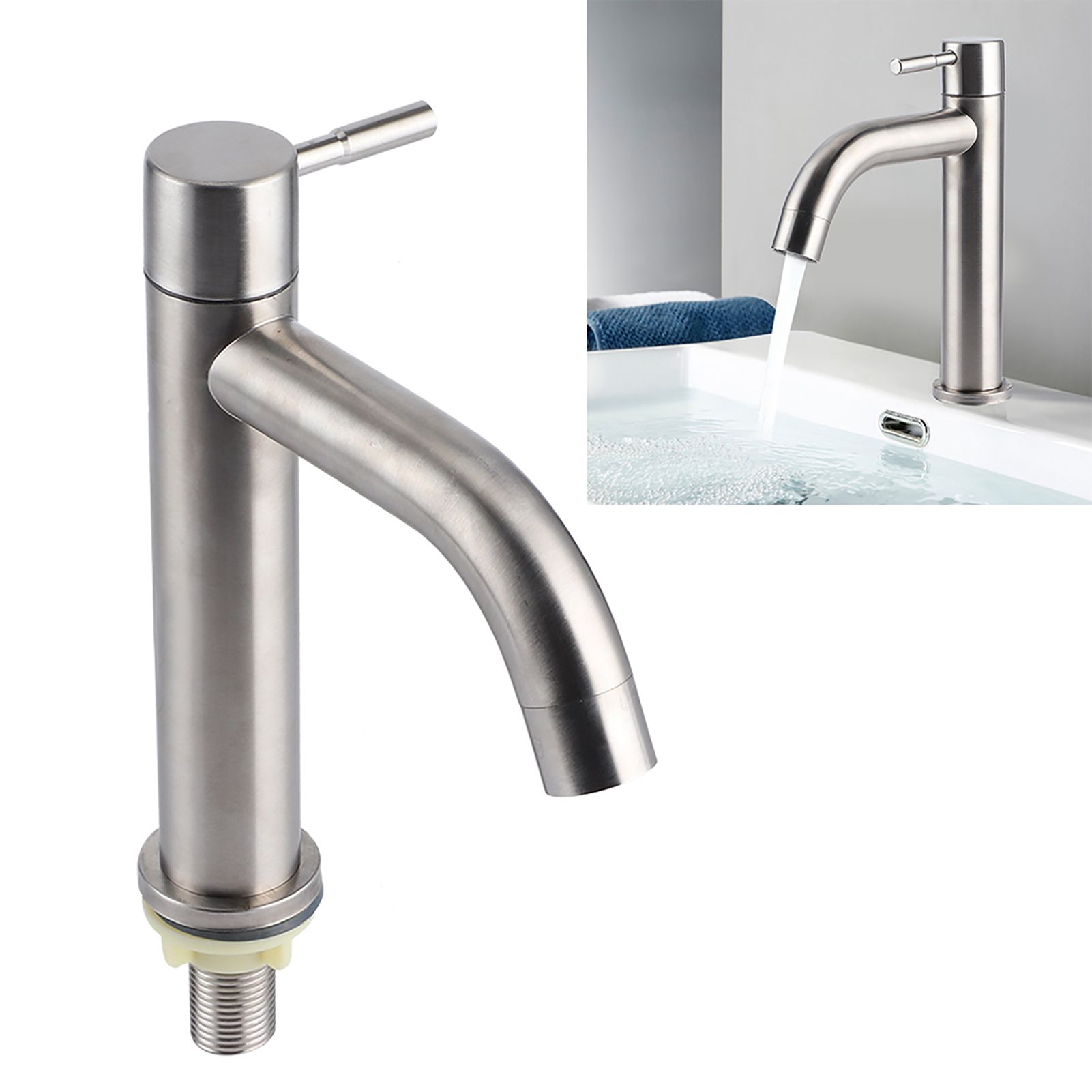 G1/2 Stainless Steel Brushed Single Cold Faucet Wash Basin Water Tap Bathroom view 10