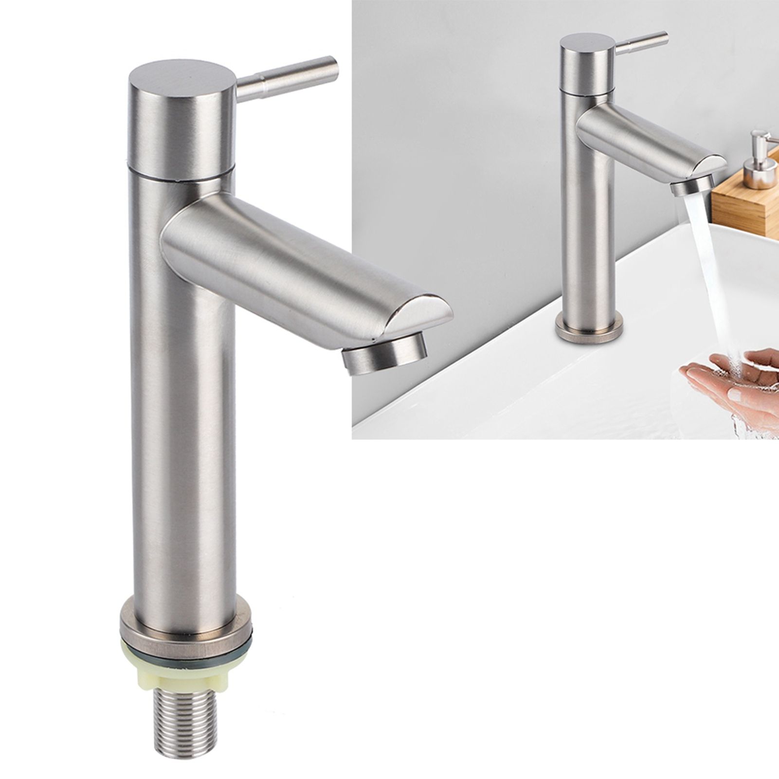 G1/2 Stainless Steel Brushed Single Cold Faucet Wash Basin Water Tap Bathroom view 9