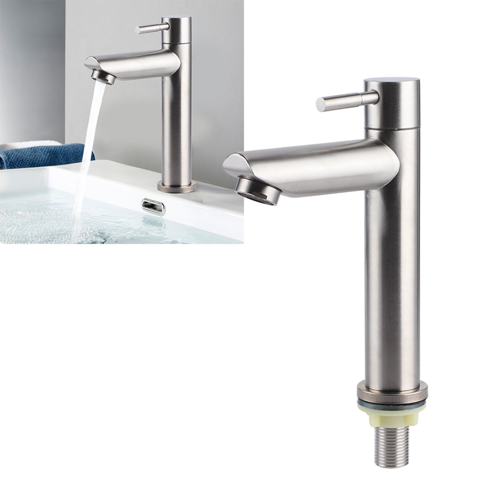 G1/2 Stainless Steel Brushed Single Cold Faucet Wash Basin Water Tap Bathroom view 10