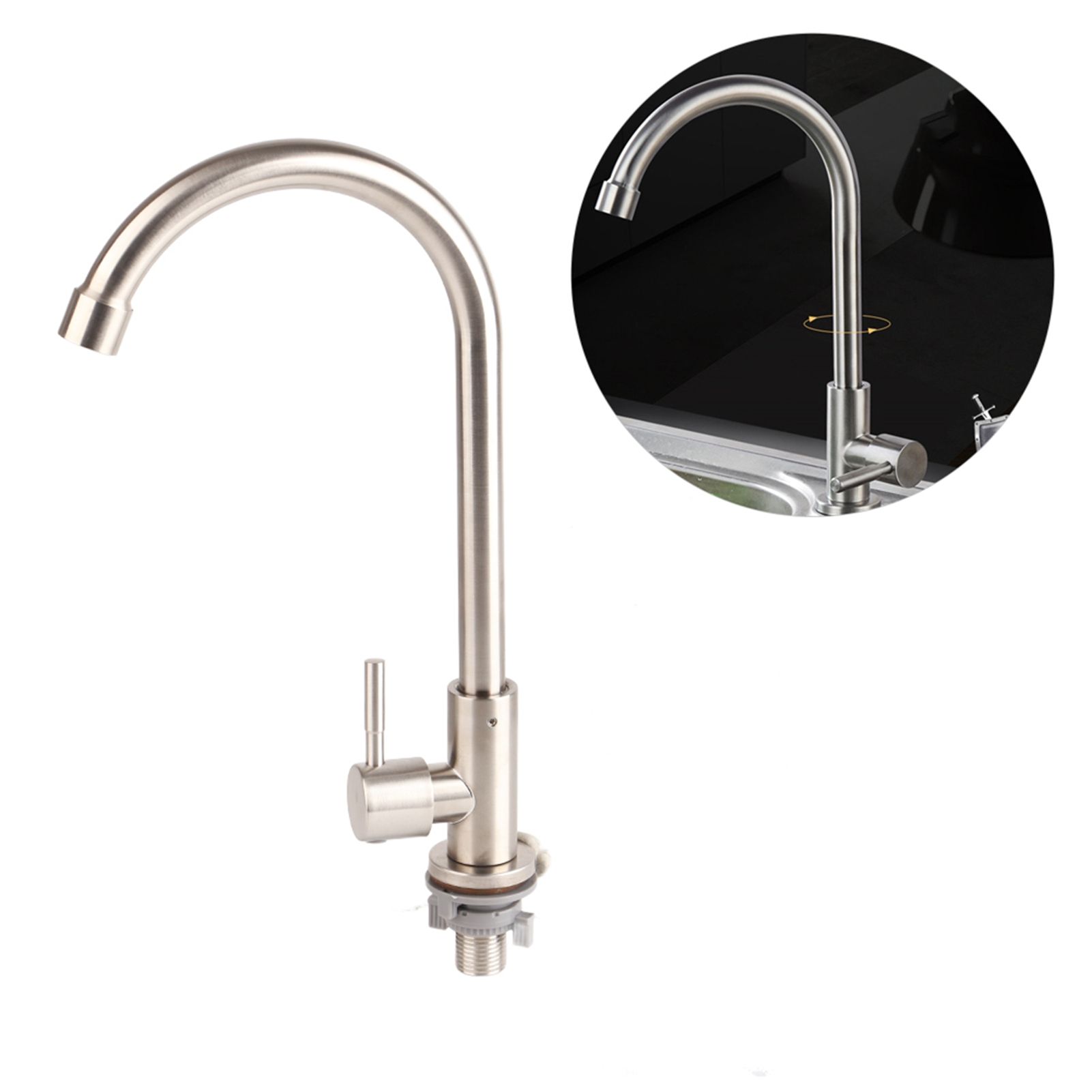 G1/2in Thread Stainless Steel Single Cold Single Hole Sink Water Tap 360 view 10