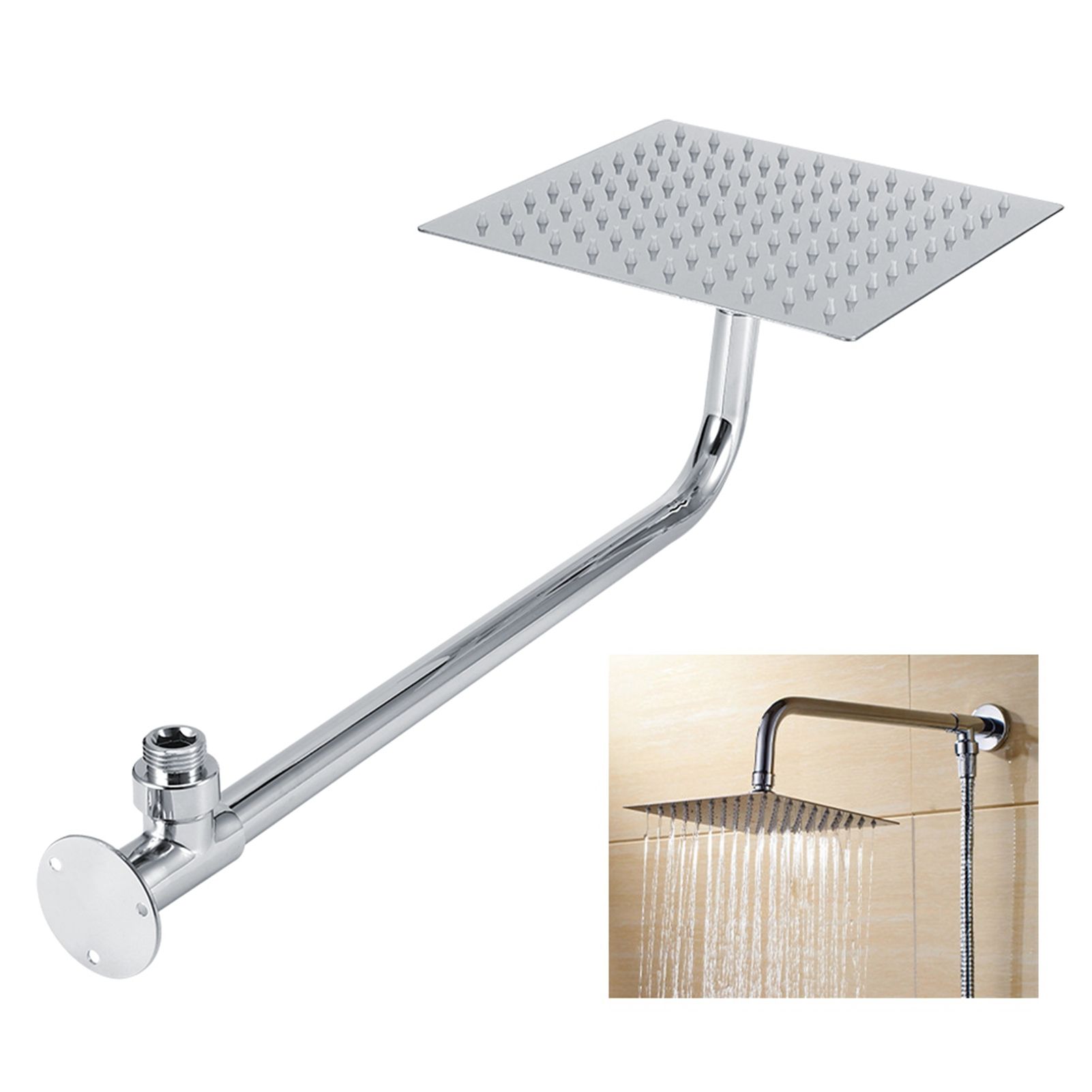 G1/2in Thread Wall Mounted Stainless Steel 8in Rainfall Showerhead Top Spray view 10