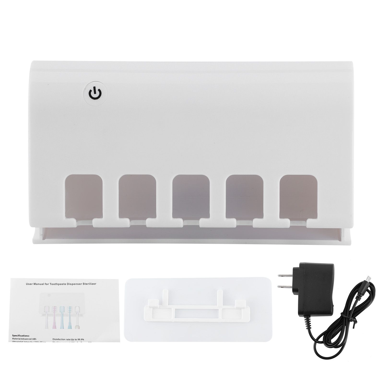 White Wall Mounted Universal 5 Holes Ultraviolet Toothbrush Cleaning Rack view 2